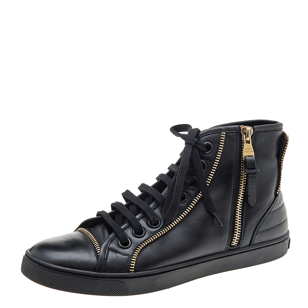 

Louis Vuitton Black Leather Zip Detail High Top Sneakers Size