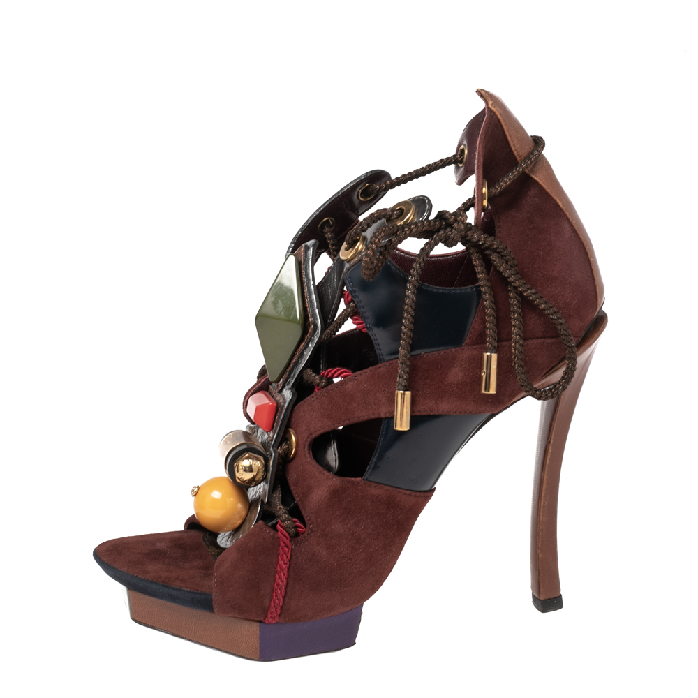 

Louis Vuitton Brown Suede And Leather Embellished Ankle Boots Size, Multicolor