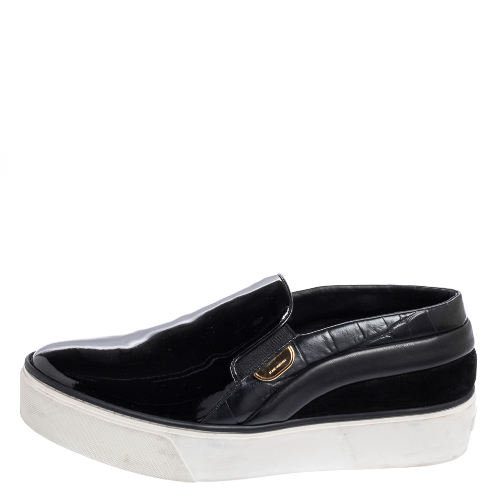 

Louis Vuitton Black Suede, Patent and Leather Slip On Platform Sneakers Size