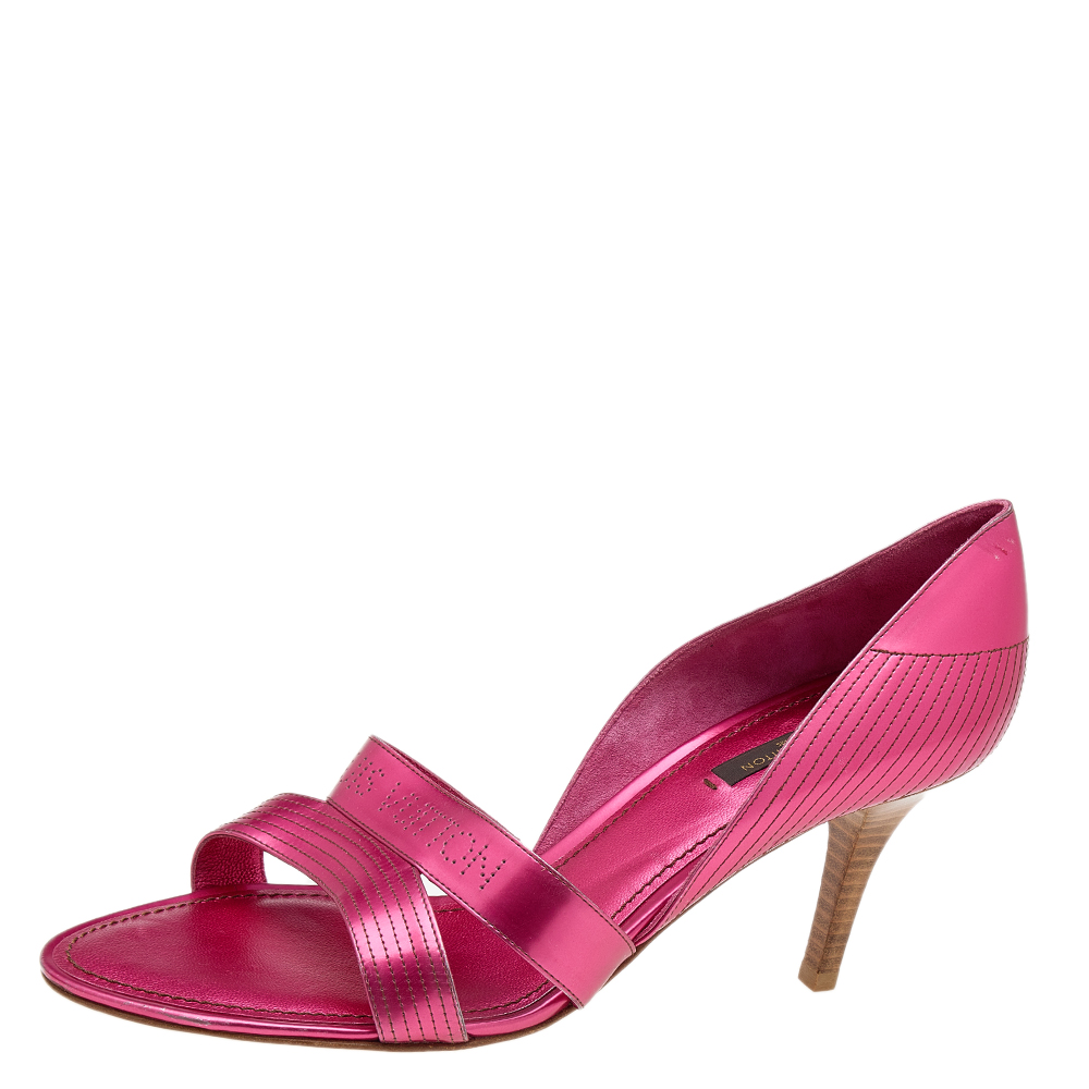 

Louis Vuitton Metallic Pink Leather Open Toe Sandals Size