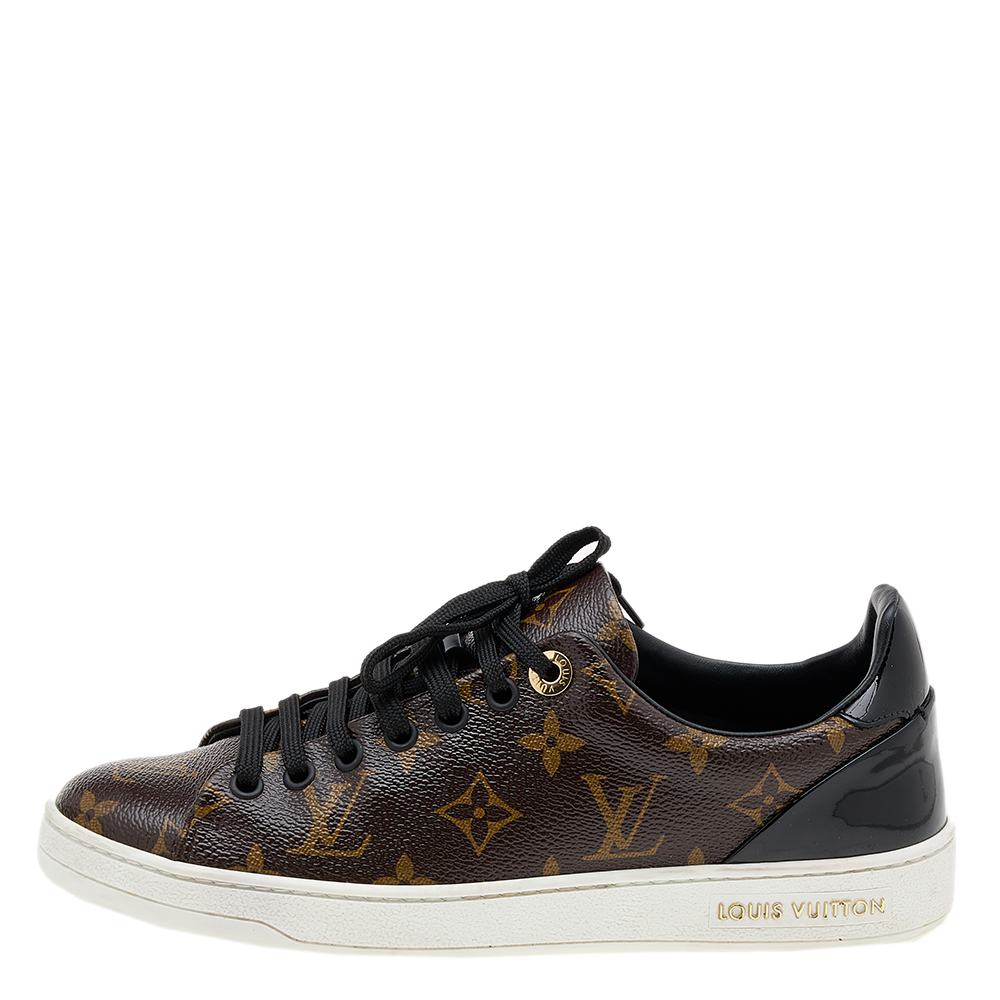 

Louis Vuitton Brown/Black Monogram Canvas And Patent Leather Frontrow Low Top Sneakers Size