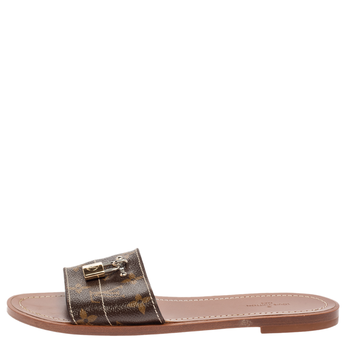

Louis Vuitton Brown Monogram Canvas Lock It Flat Slides Size