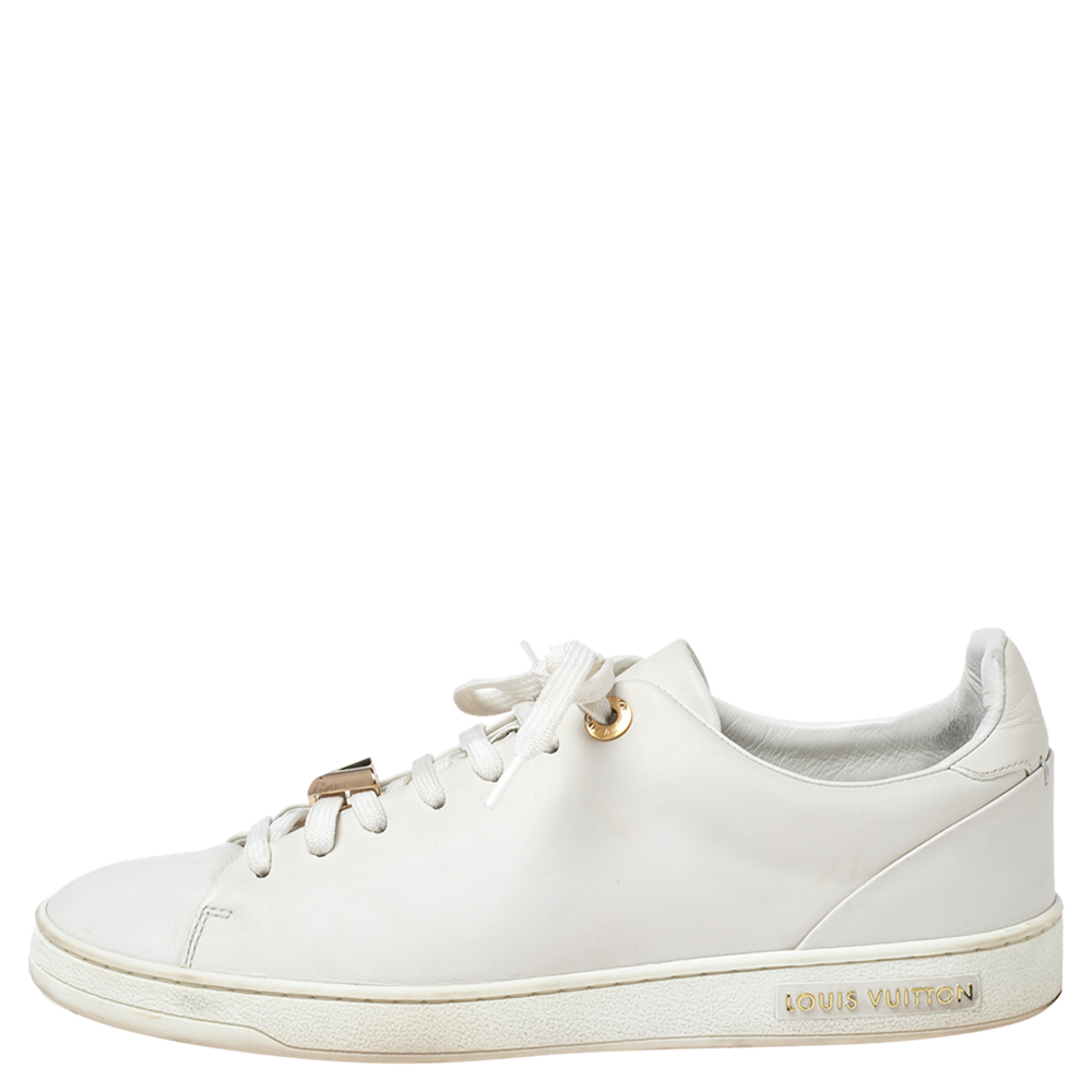 

Louis Vuitton White Leather Logo Embellished Frontrow Low-Top Sneakers Size