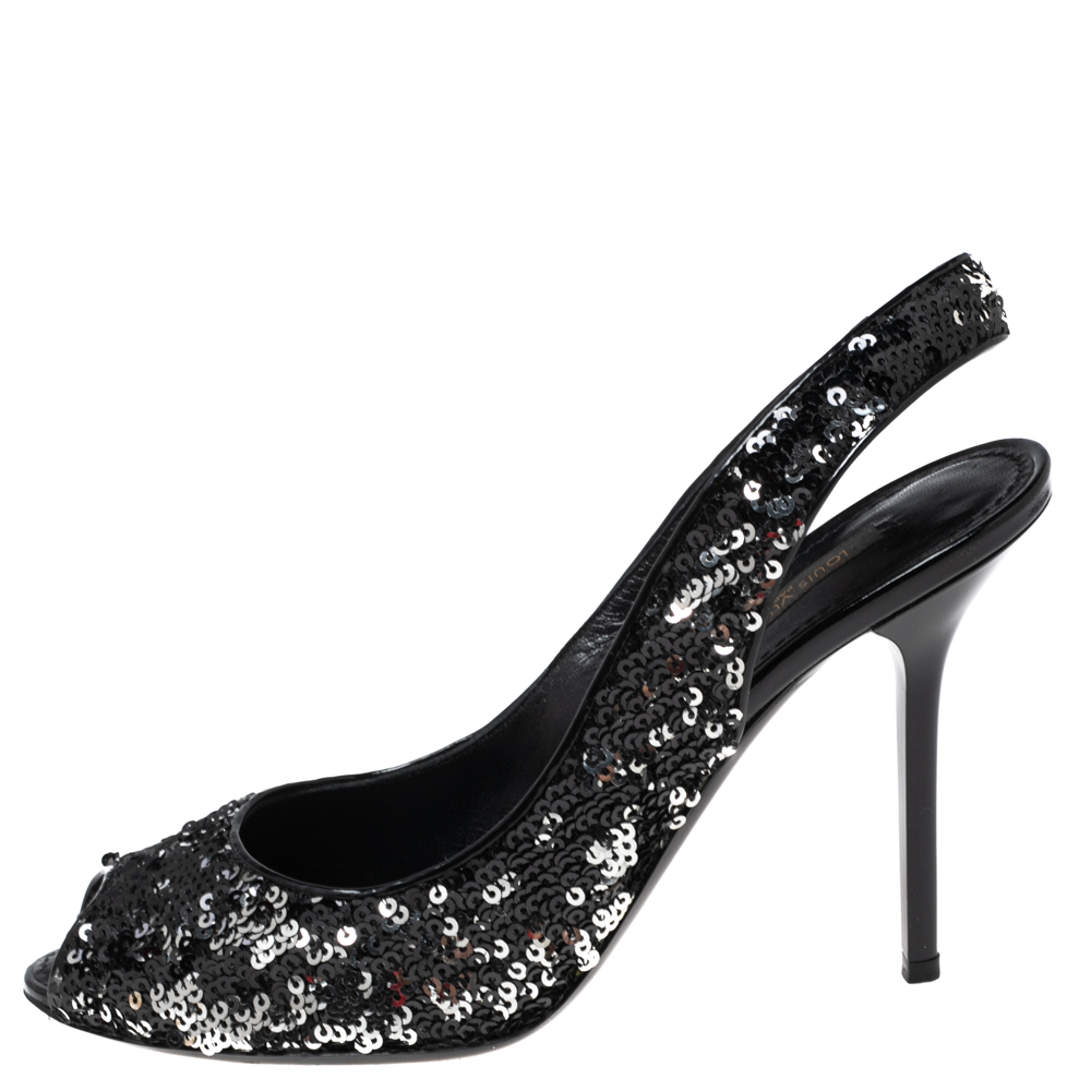 

Louis Vuitton Black/Silver Sequin Liza Slingback Pumps Size