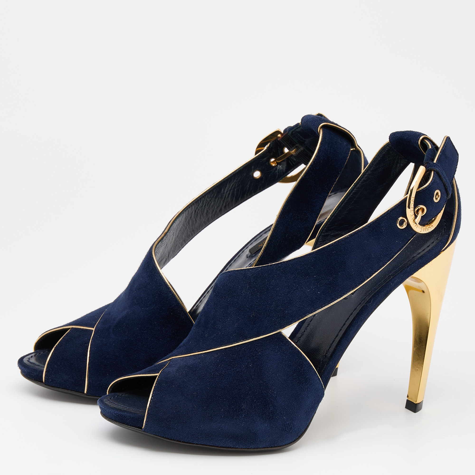 

Louis Vuitton Blue Suede Peep Toe Sandals Size