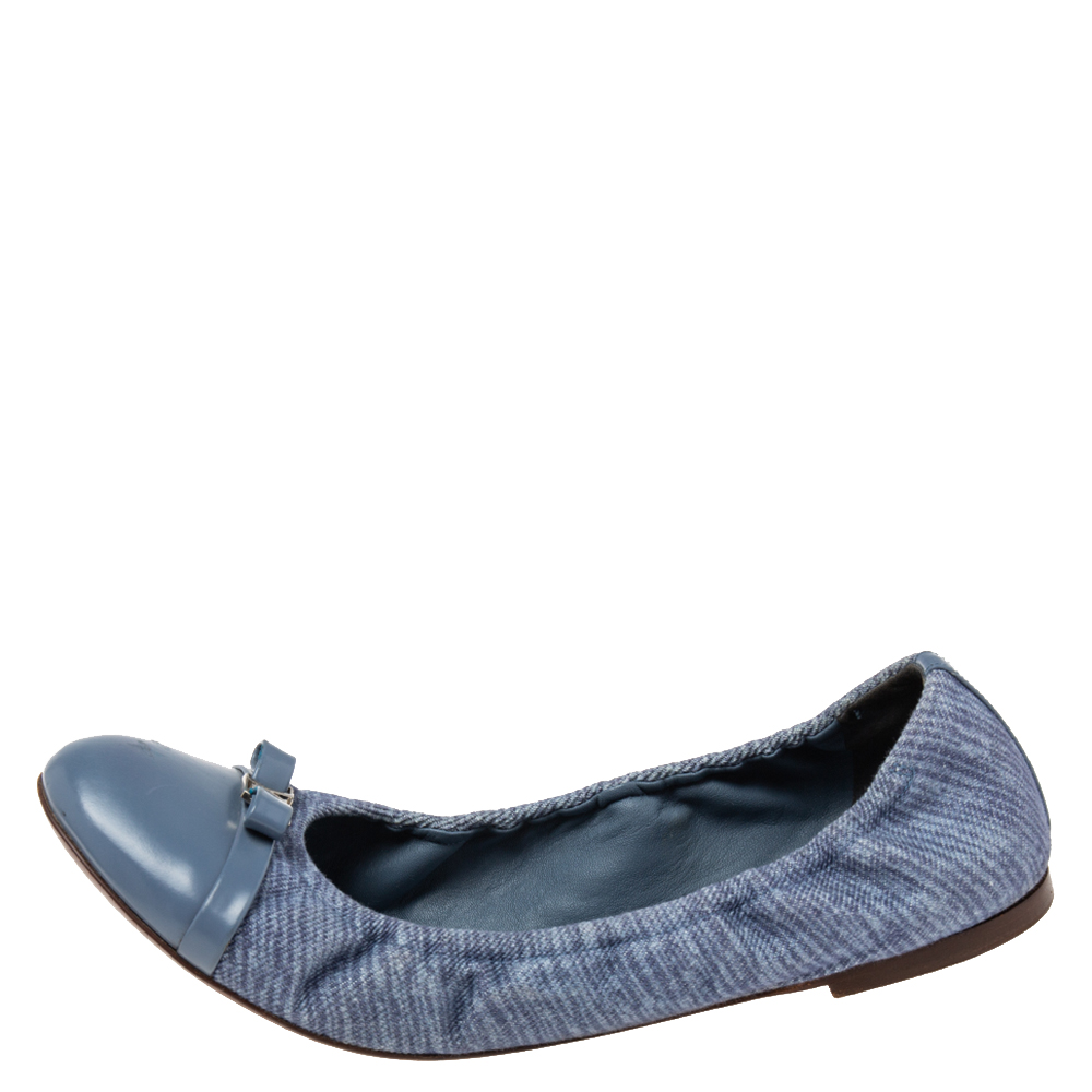 

Louis Vuitton Blue Canvas and Leather Elba Scrunch Ballet Flats Size