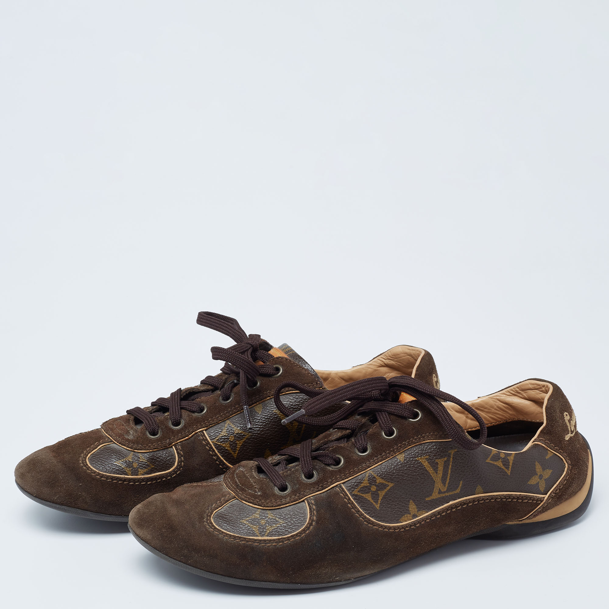 

Louis Vuitton Brown Suede and Monogram Coated Canvas Energie Low-Top Sneakers Size