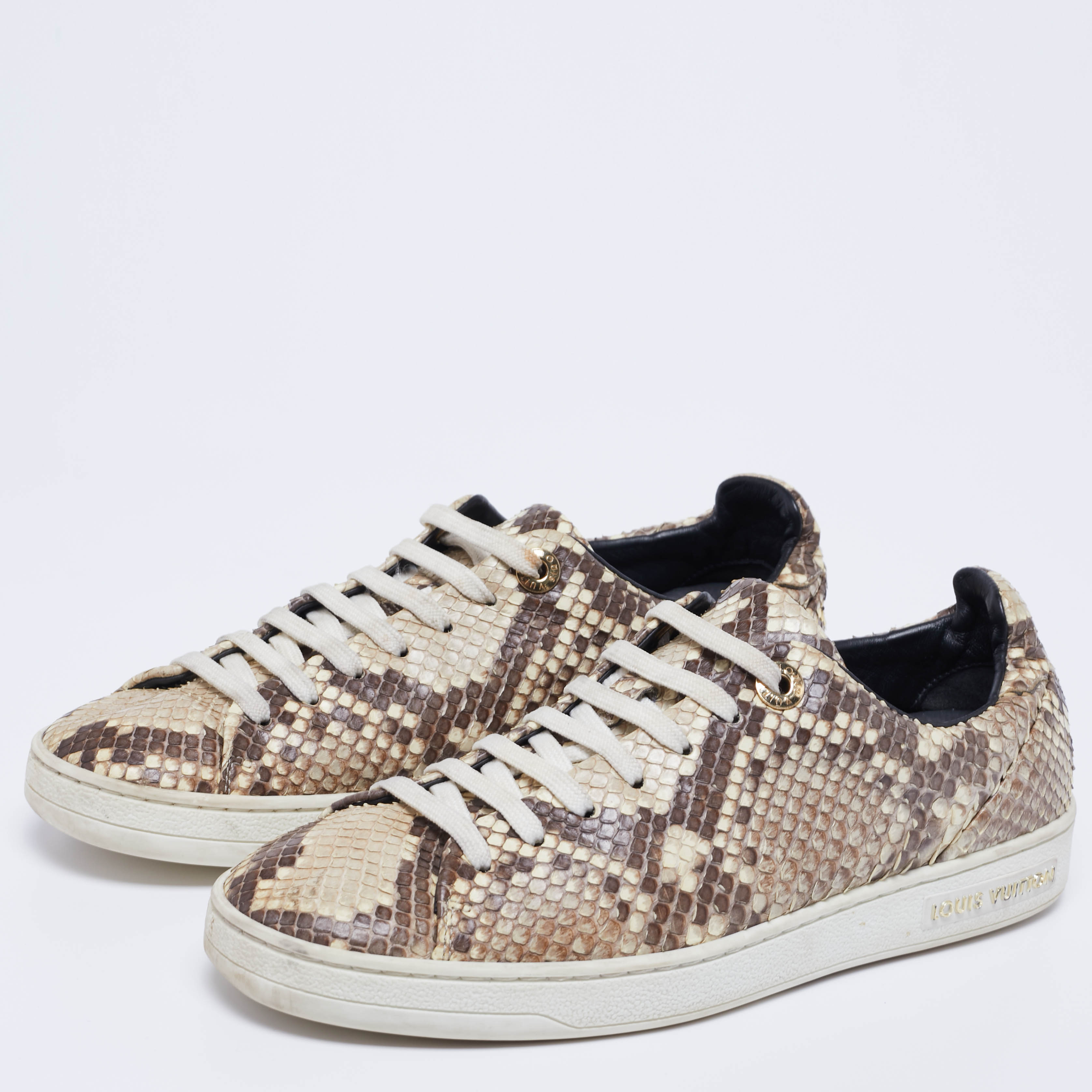 

Louis Vuitton Brown/Beige Python Leather Front Row Low-Top Sneakers Size