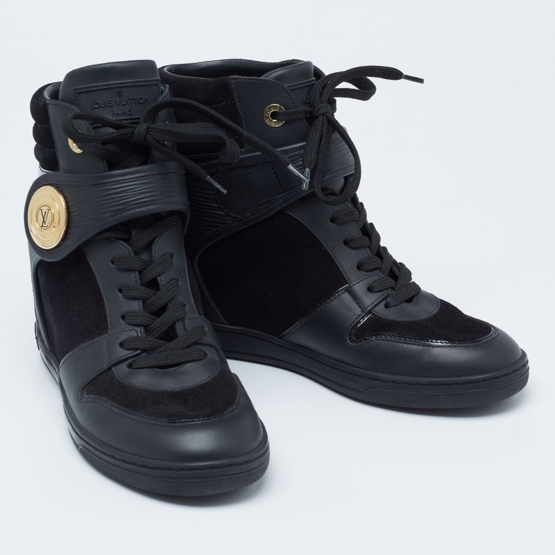 Louis Vuitton Black Epi Leather/Suede High Top Wedge Sneakers Size 6.5/37 -  Yoogi's Closet