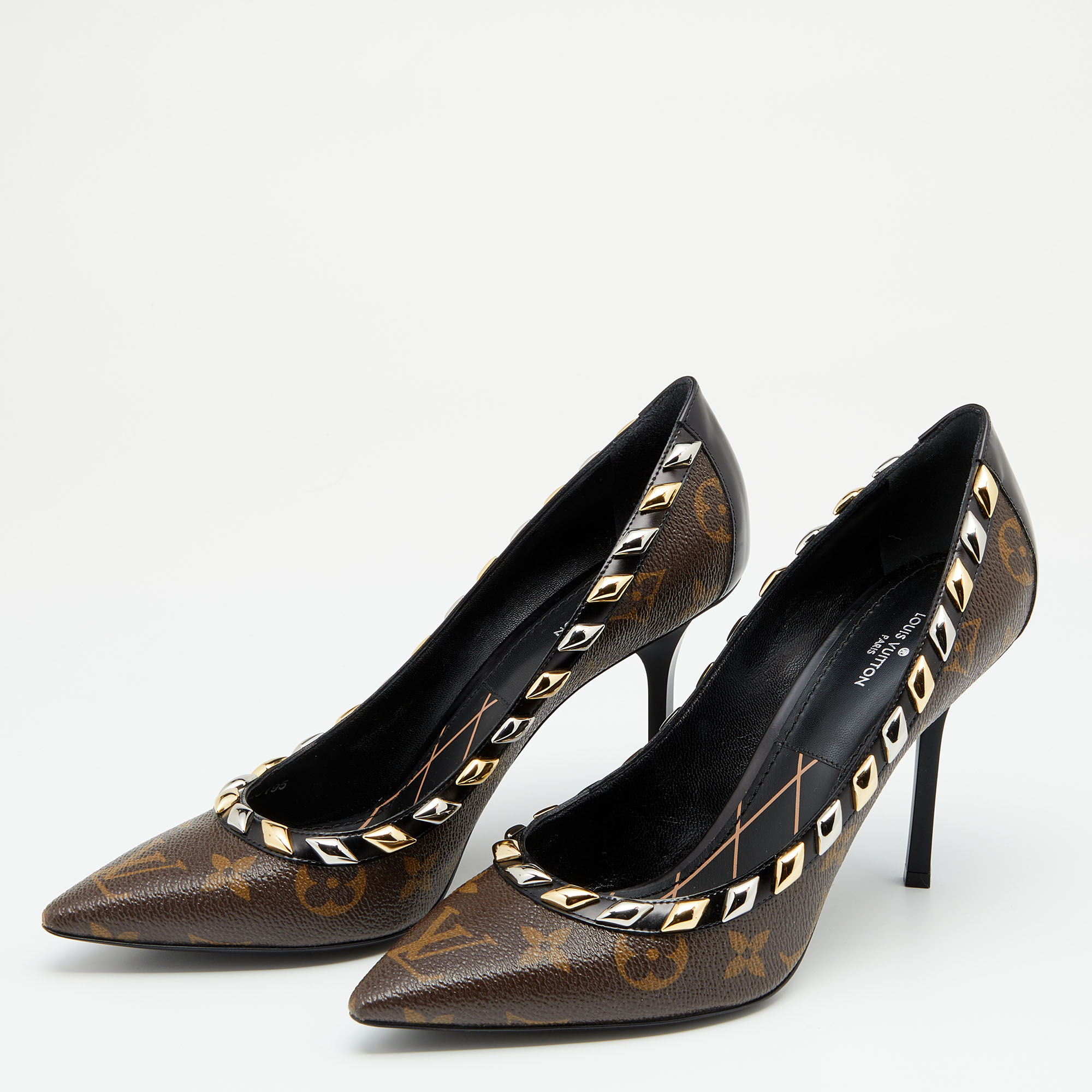 

Louis Vuitton Brown/Black Monogram Canvas and Leather Eldorado Pointed-Toe Pumps Size