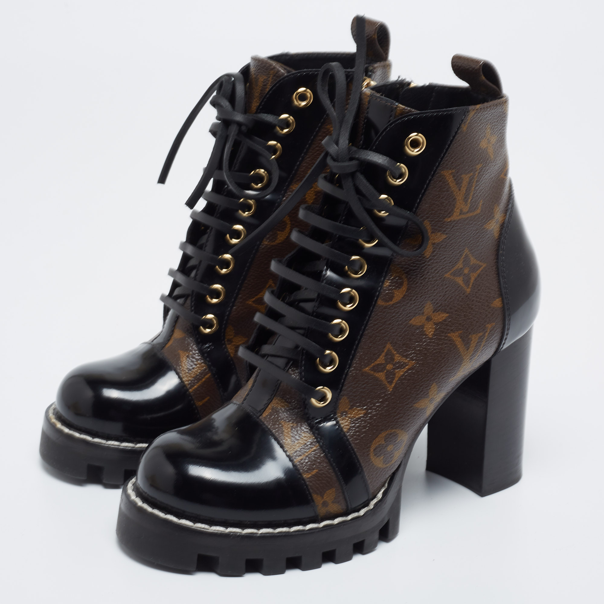 

Louis Vuitton Black/Brown Patent And Coated Monogram Canvas Star Trail Ankle Boots Size