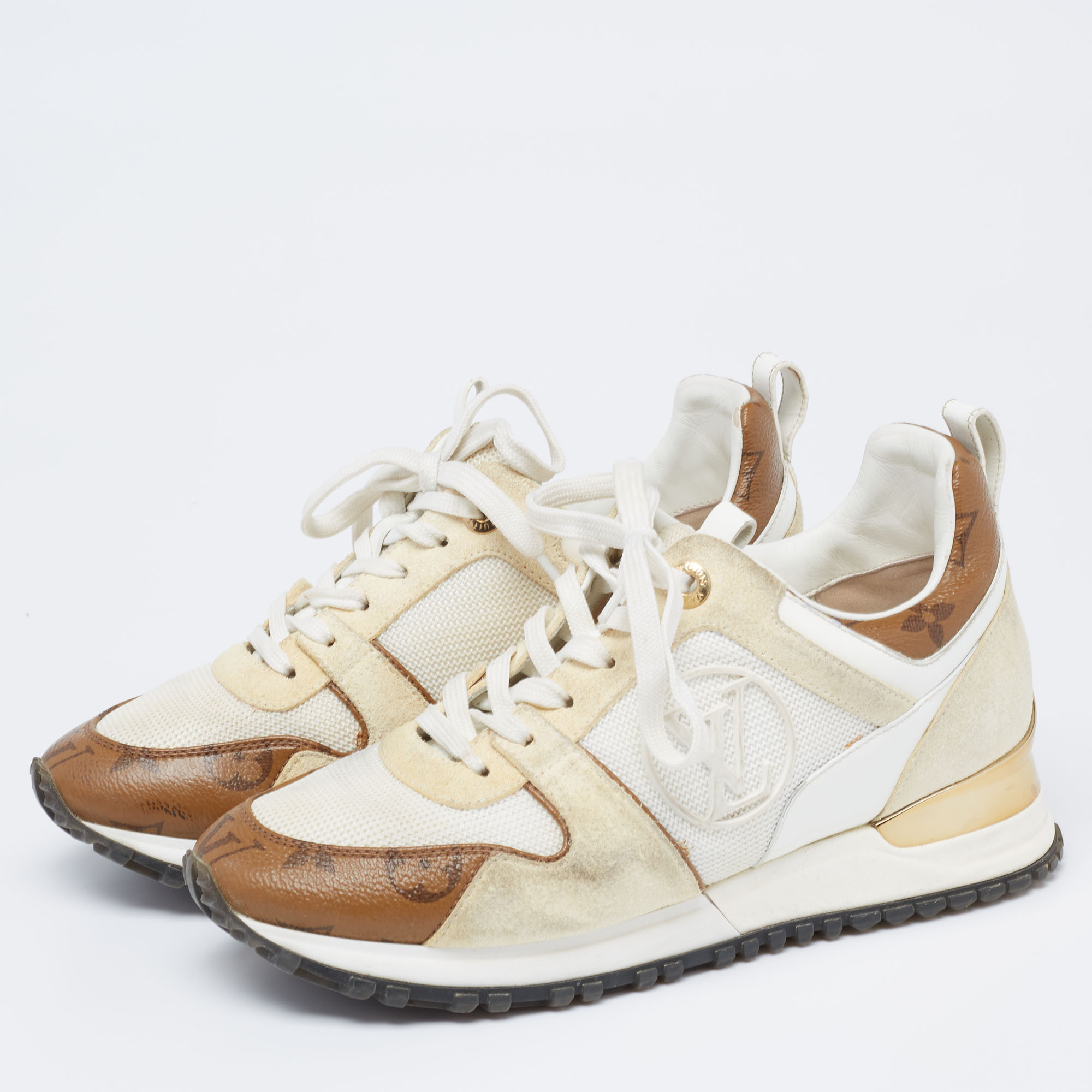 

Louis Vuitton Multicolor Monogram Mesh And Suede Run Away Sneakers Size