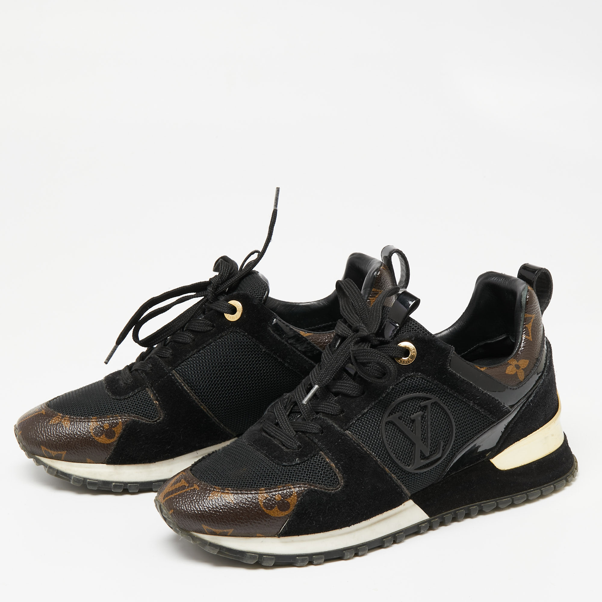 

Louis Vuitton Black/Brown Mesh, Suede and Monogram Canvas Run Away Sneakers Size