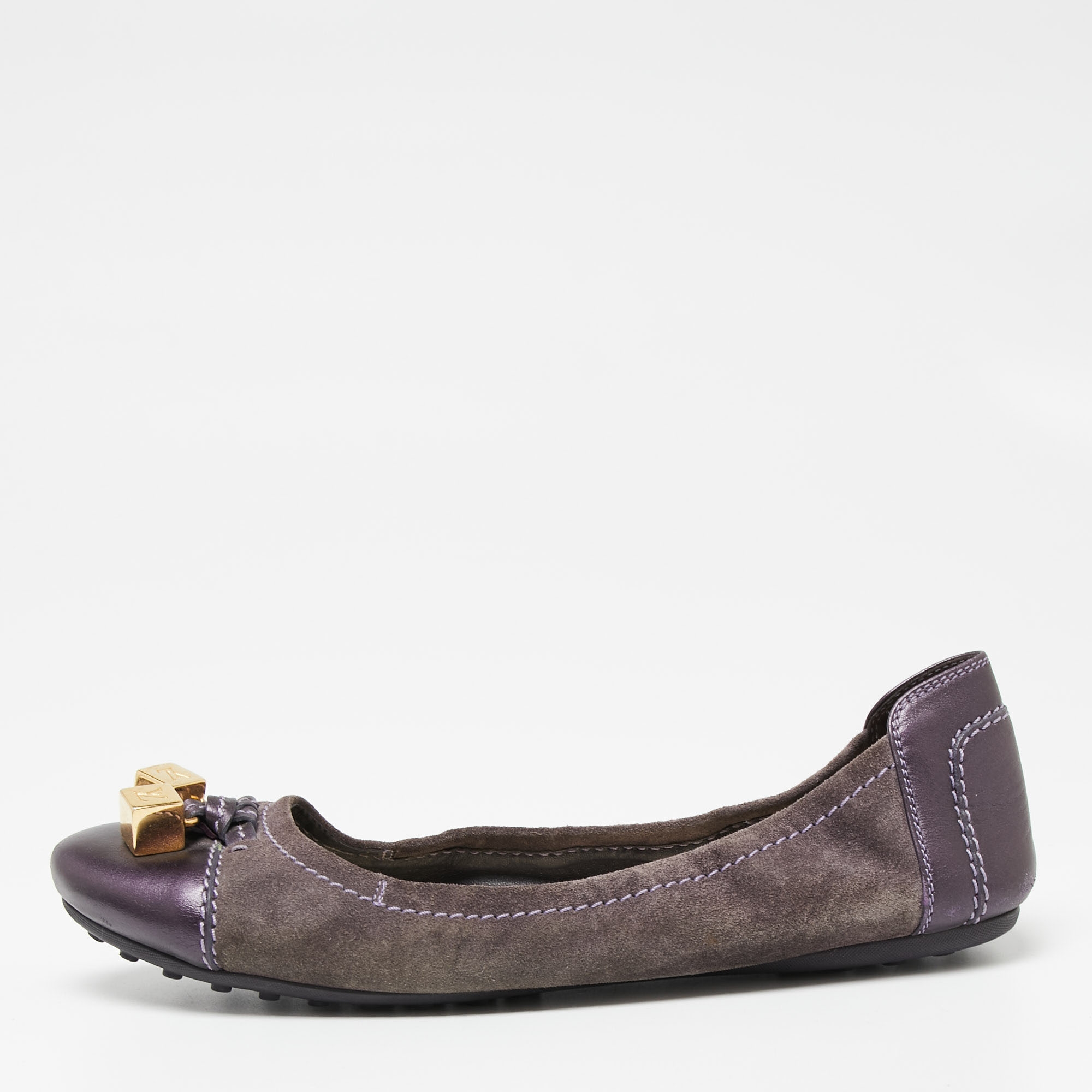 Pre-owned Louis Vuitton Purple Suede And Leather Dice Scrunch Ballet Flats Size 39