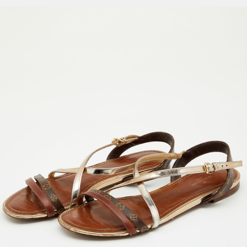 

Louis Vuitton Multicolor Leather And Monogram Canvas Flat Sandals Size