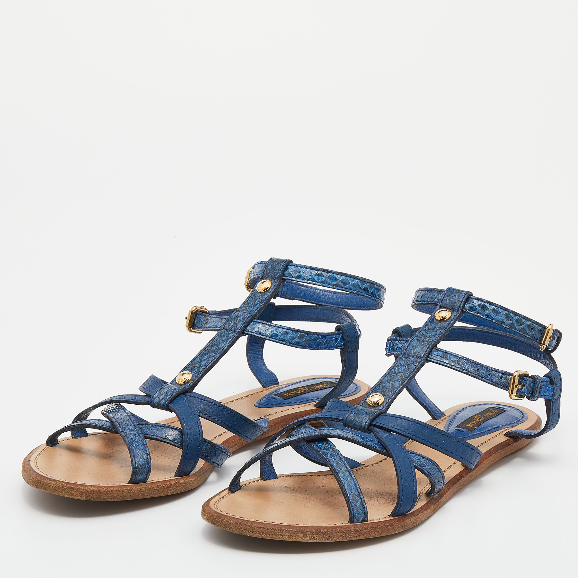 

Louis Vuitton Blue Python Flat Strappy Sandals Size