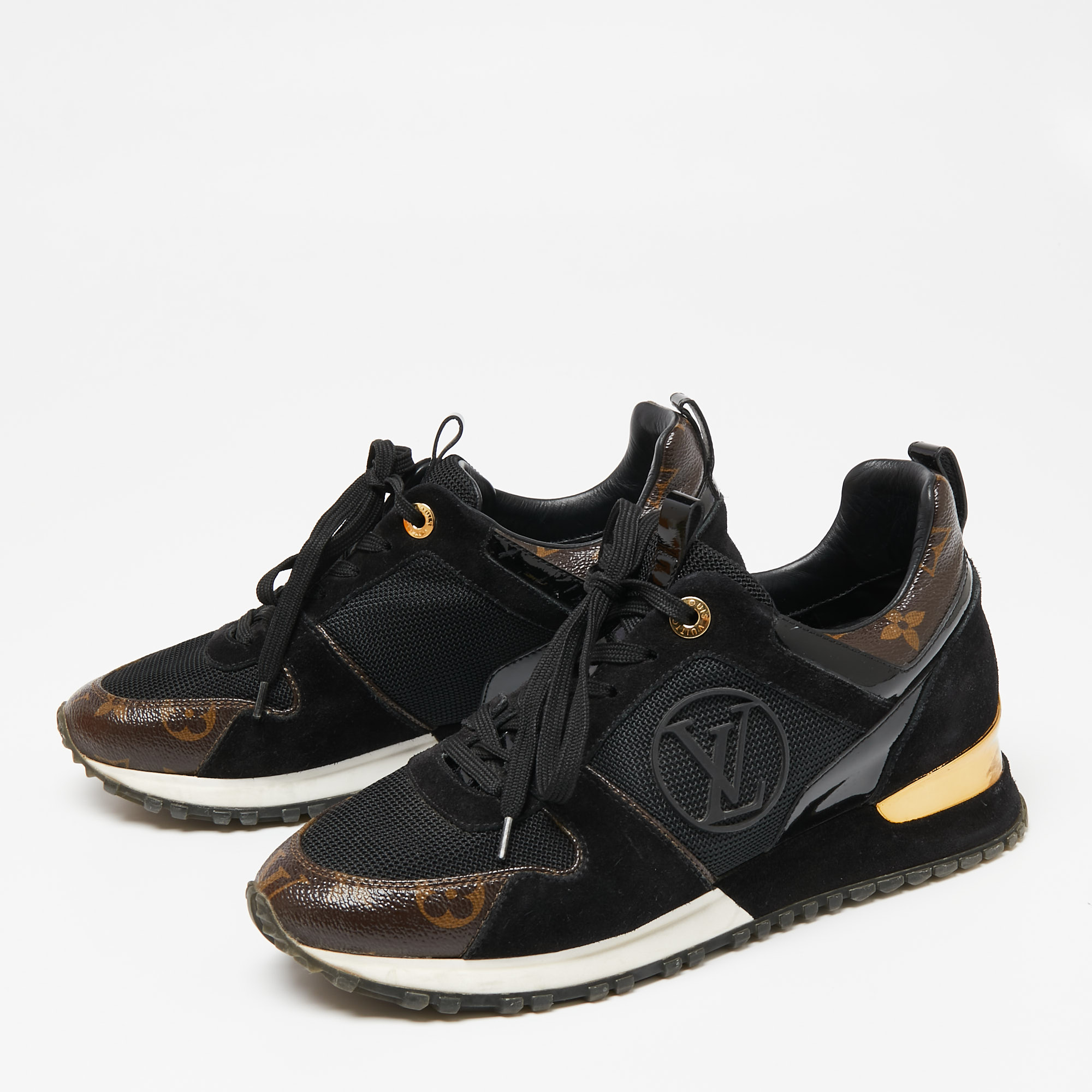 

Louis Vuitton Brown/Black Monogram Coated Canvas, Mesh and Suede Run Away Sneakers Size
