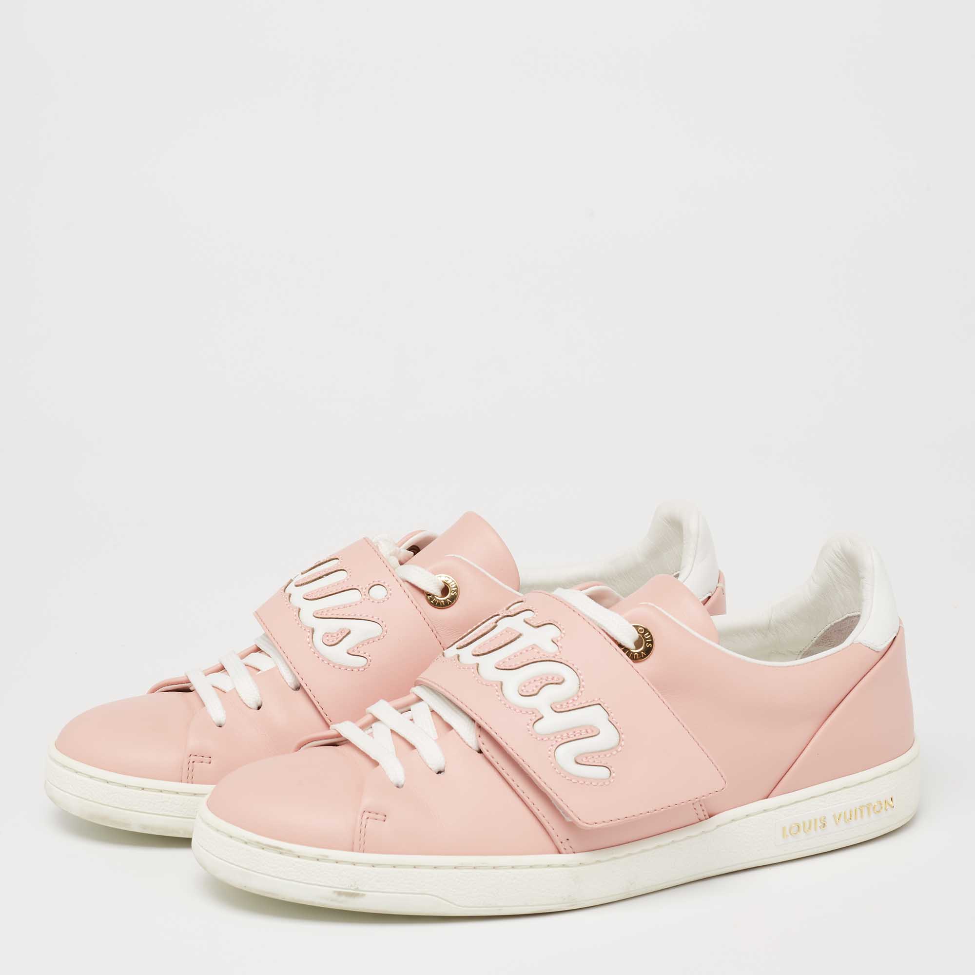 

Louis Vuitton Pink/White Leather Logo Frontrow Sneakers Size