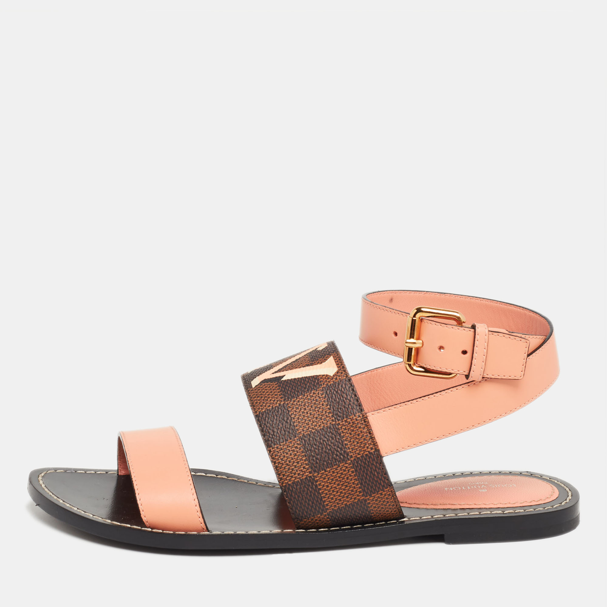 Louis Vuitton Brown/Pink Damier Canvas and Leather Passenger Flat