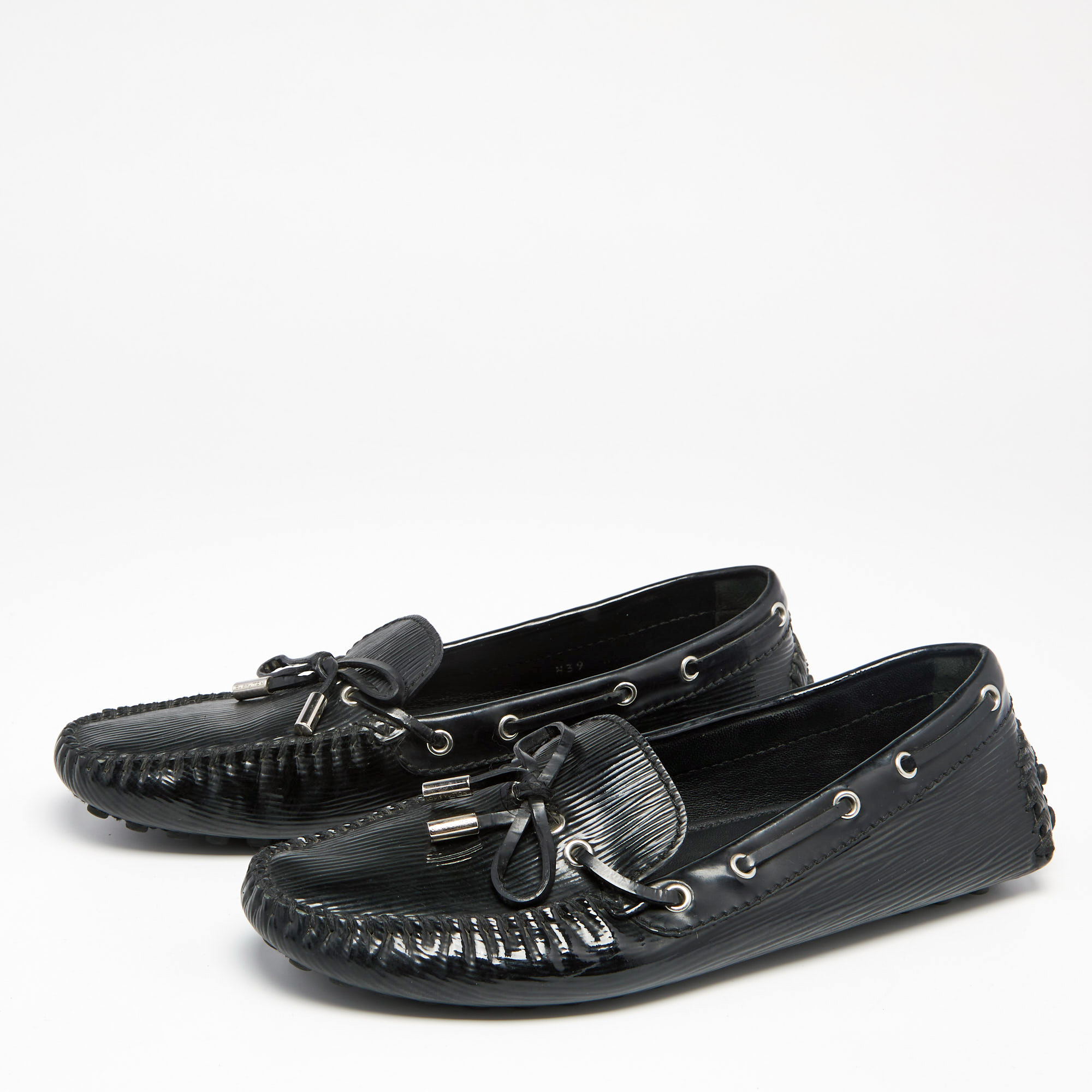 

Louis Vuitton Black Epi Leather Arizona Bow Slip On Loafers Size