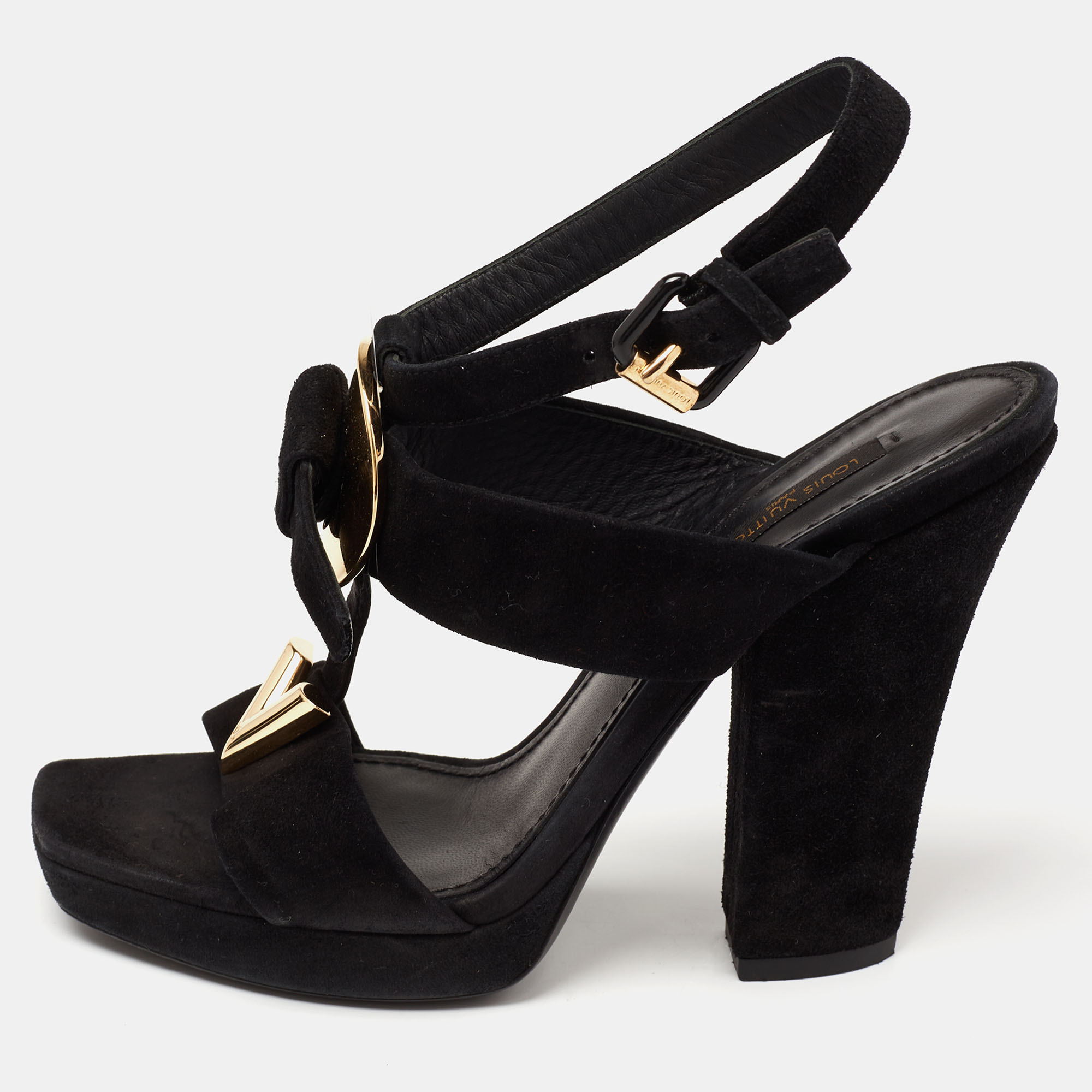 Preowned Louis Vuitton Black Suede Medallion Sandals Size 37 ModeSens