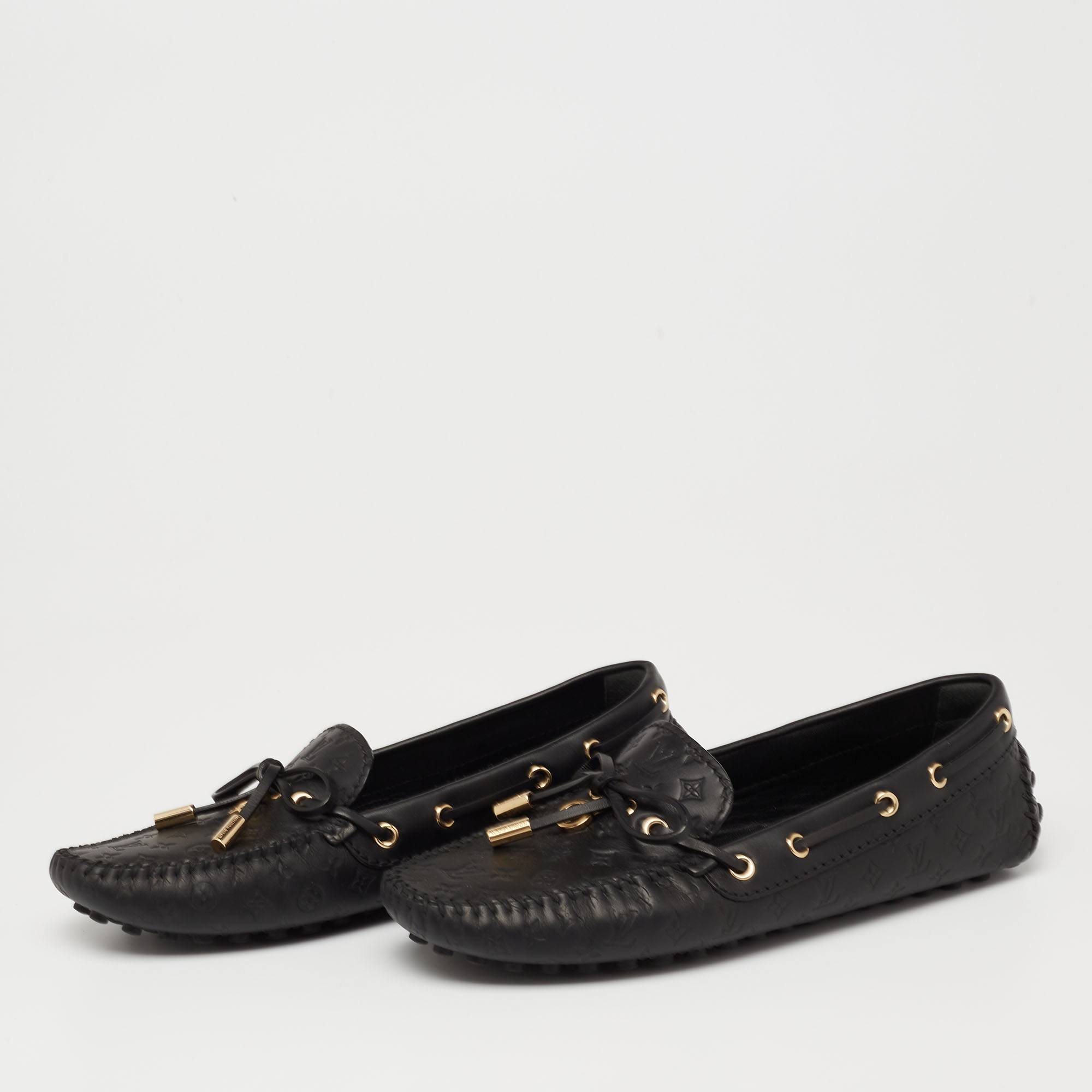 

Louis Vuitton Black Monogram Leather Bow Slip On Loafers Size