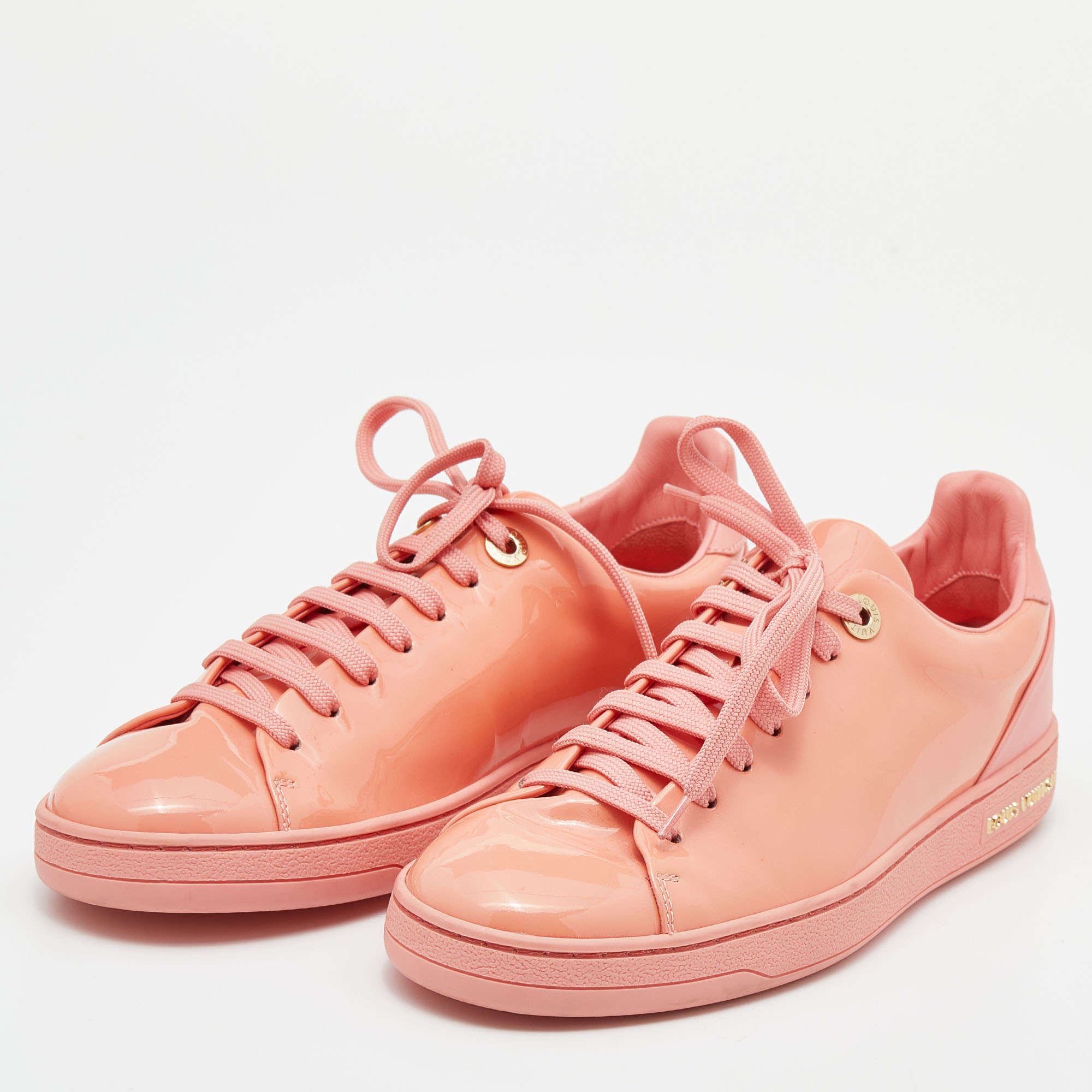 

Louis Vuitton Peach Patent Leather Frontrow Sneakers Size, Pink