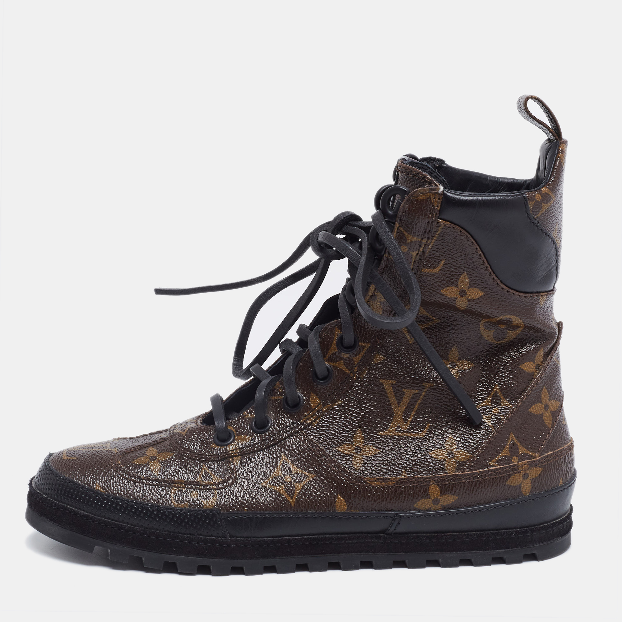Louis Vuitton Brown/Black Monogram Canvas and Leather Lace Up