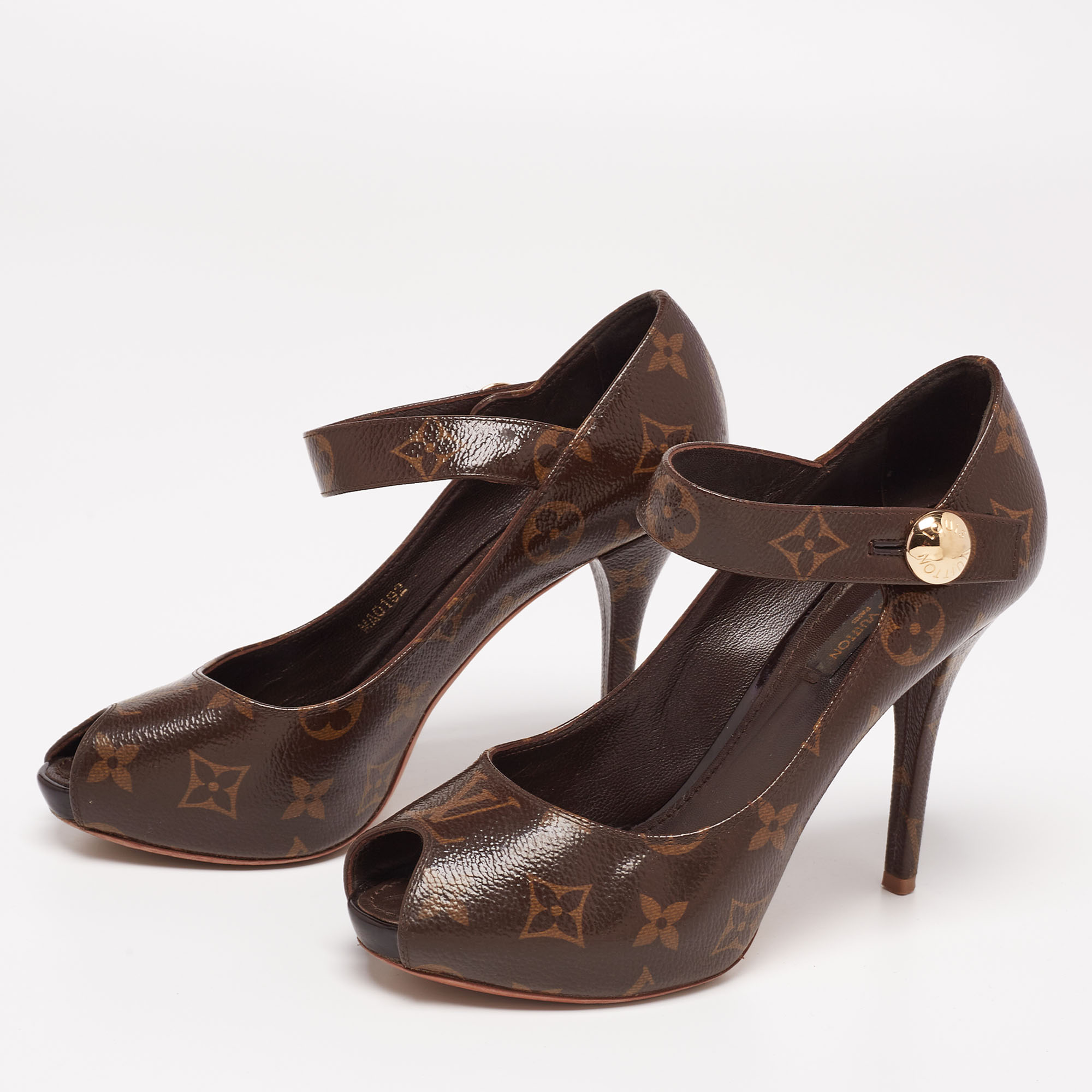 

Louis Vuitton Brown Monogram Canvas Ritual Mary Jane Peep Toe Pumps Size