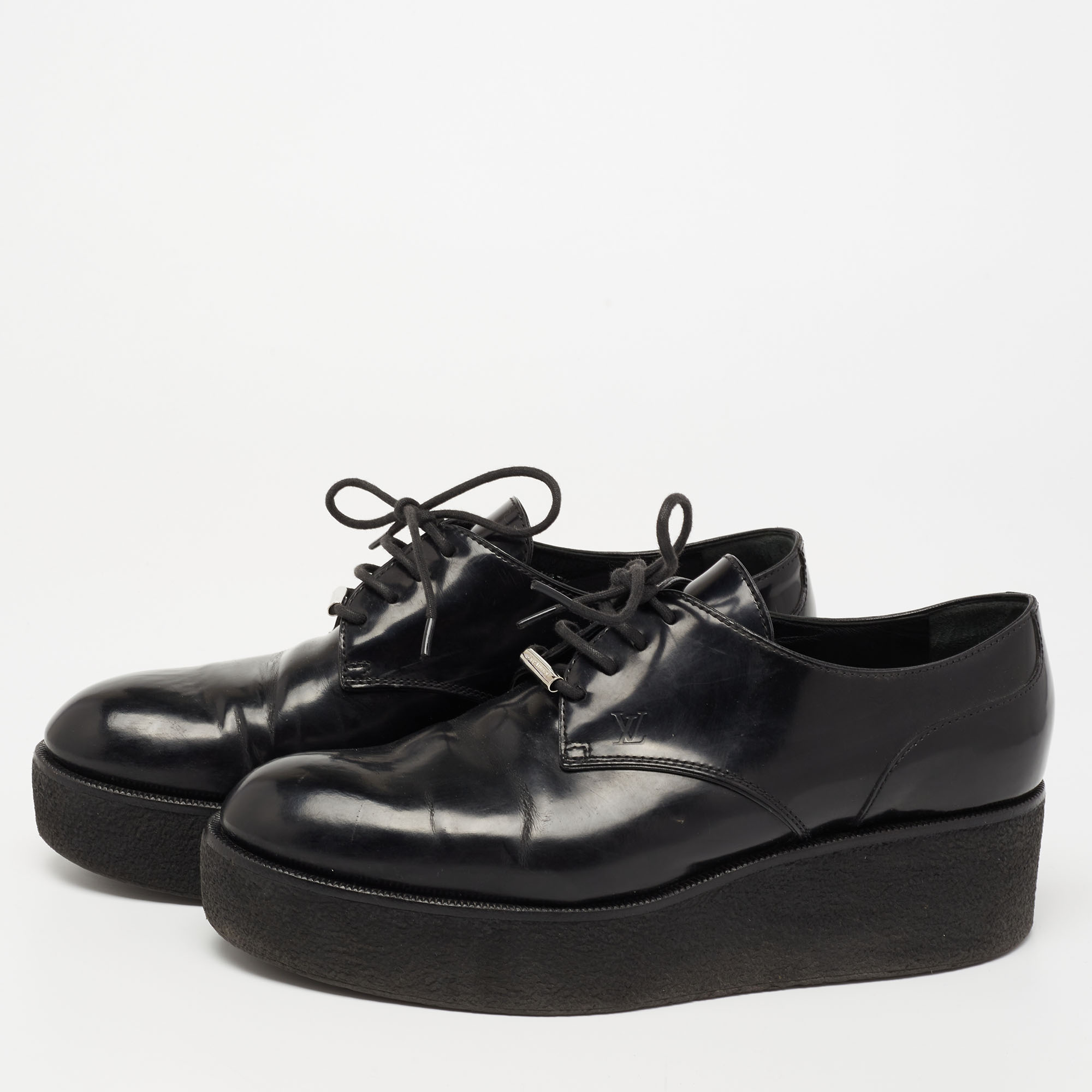 

Louis Vuitton Black Leather Lace Up Platform Oxfords Size