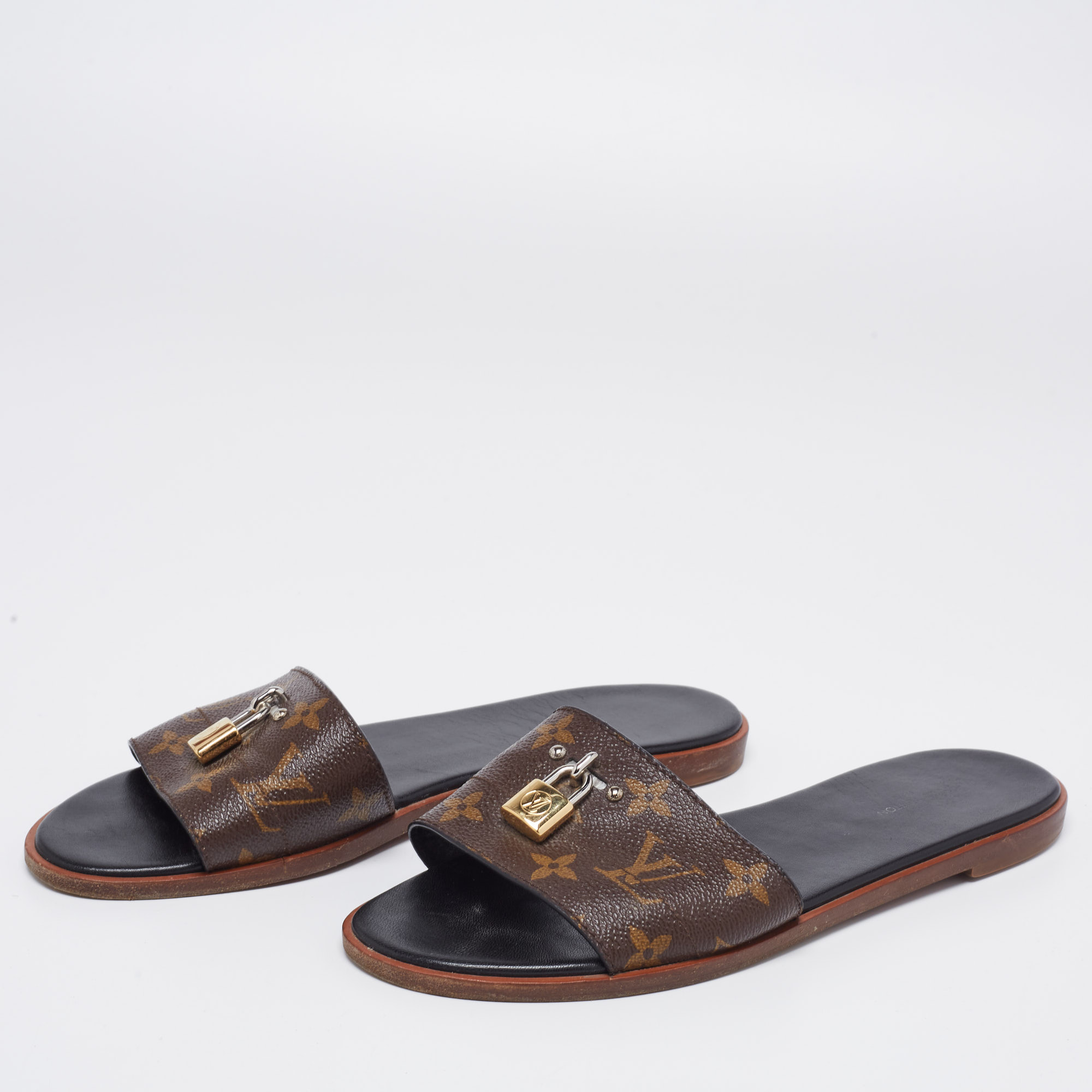 

Louis Vuitton Brown Monogram Canvas Lock It Sandals Size