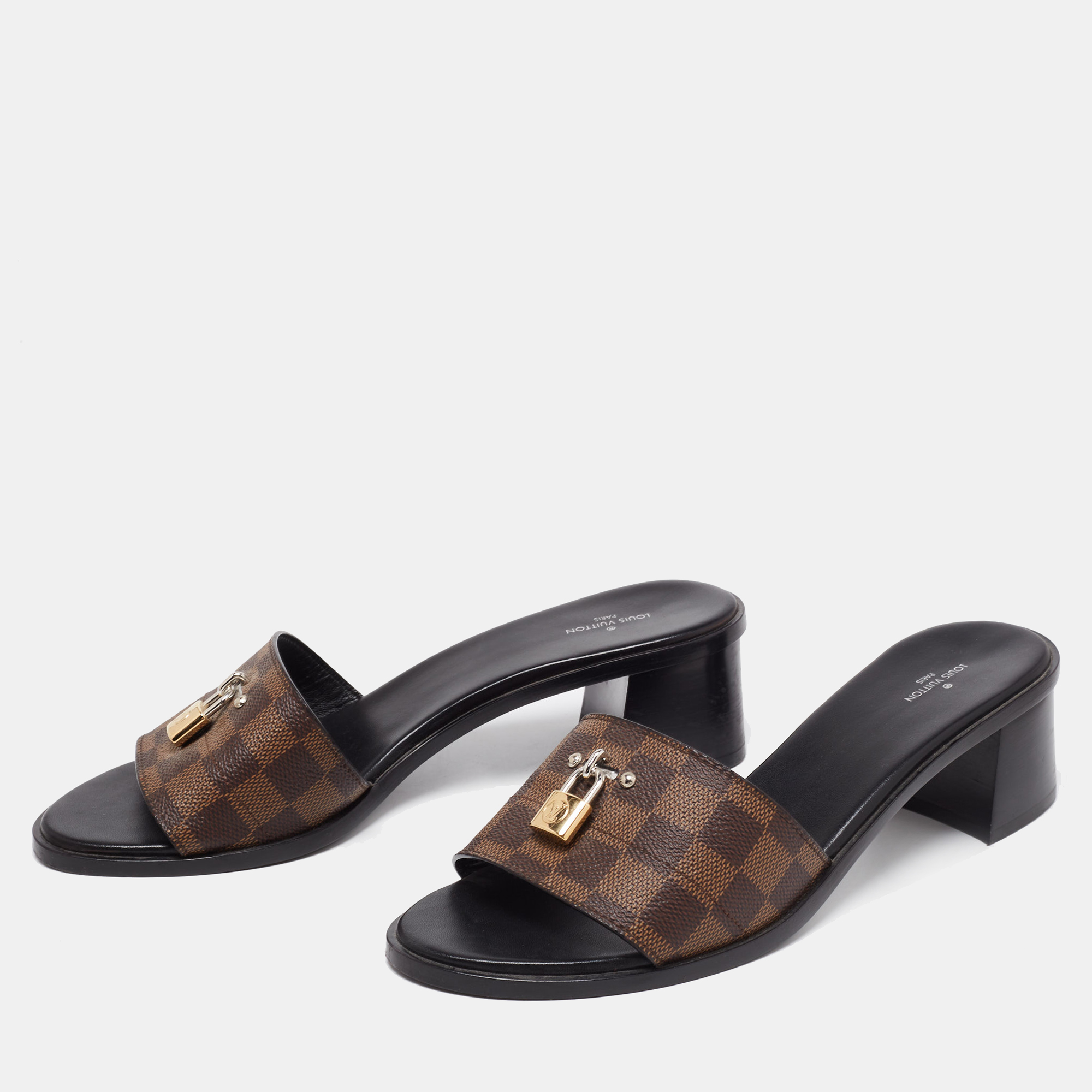 

Louis Vuitton Damier Ebene Canvas Lock It Slide Sandals Size, Brown