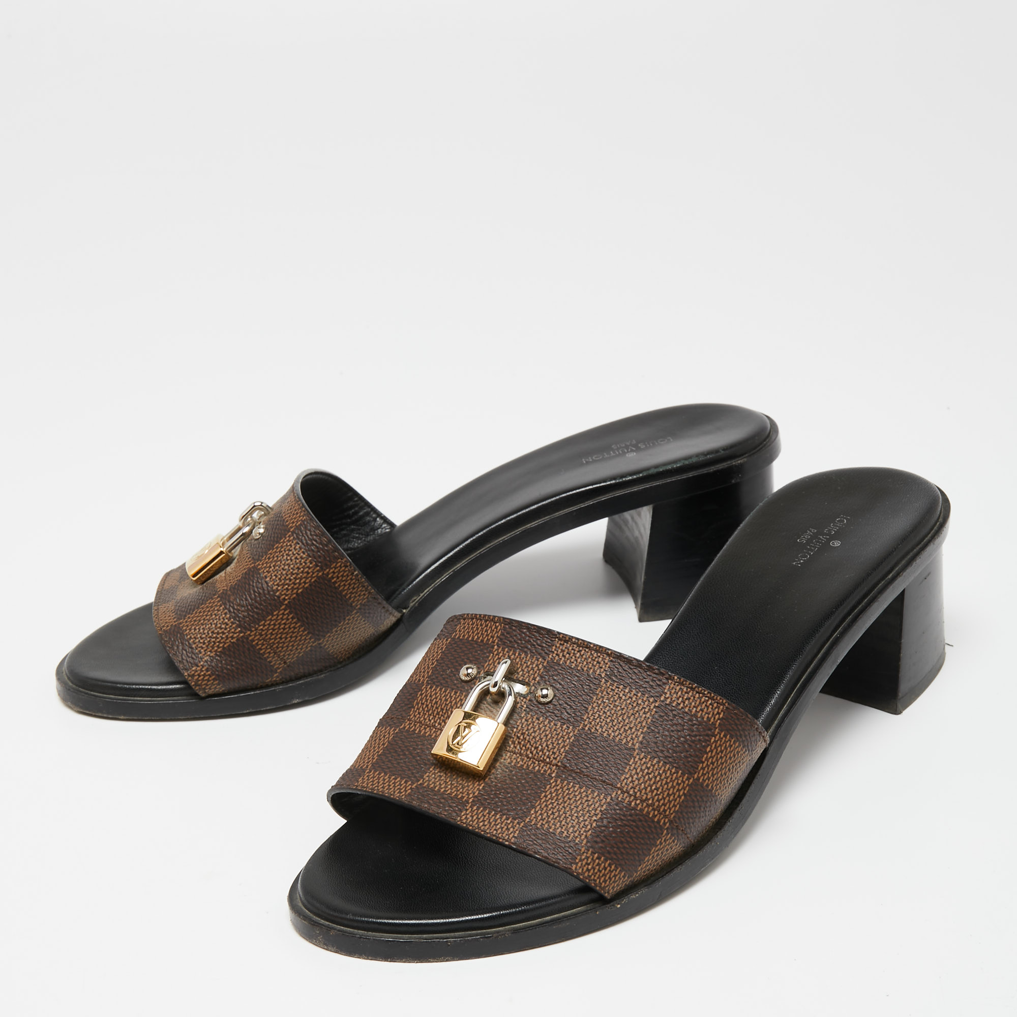 

Louis Vuitton Brown Damier Ebene Canvas Lock It Slide Sandals Size