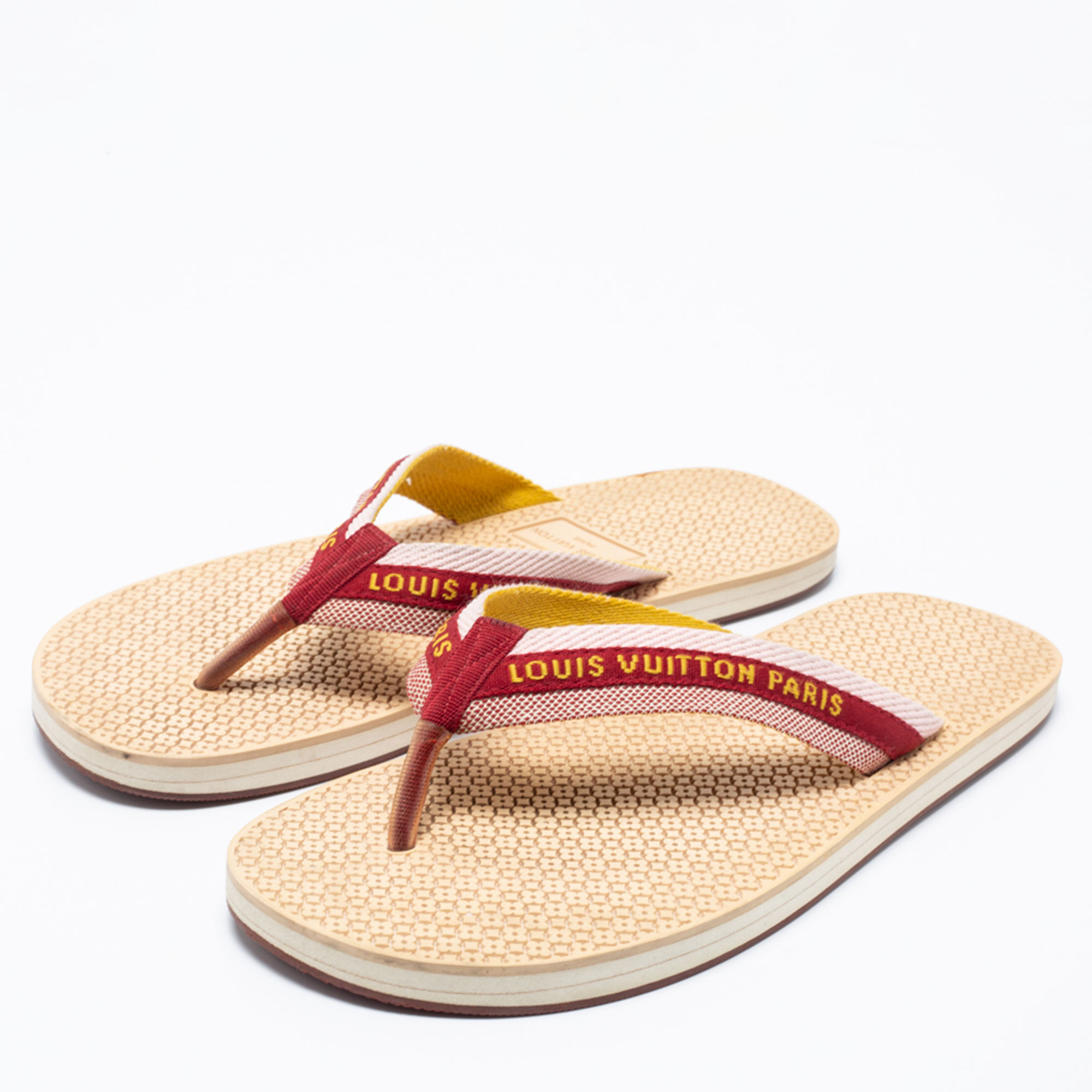 

Louis Vuitton Dark Red/Pink Canvas Bahia Thong Flats Size