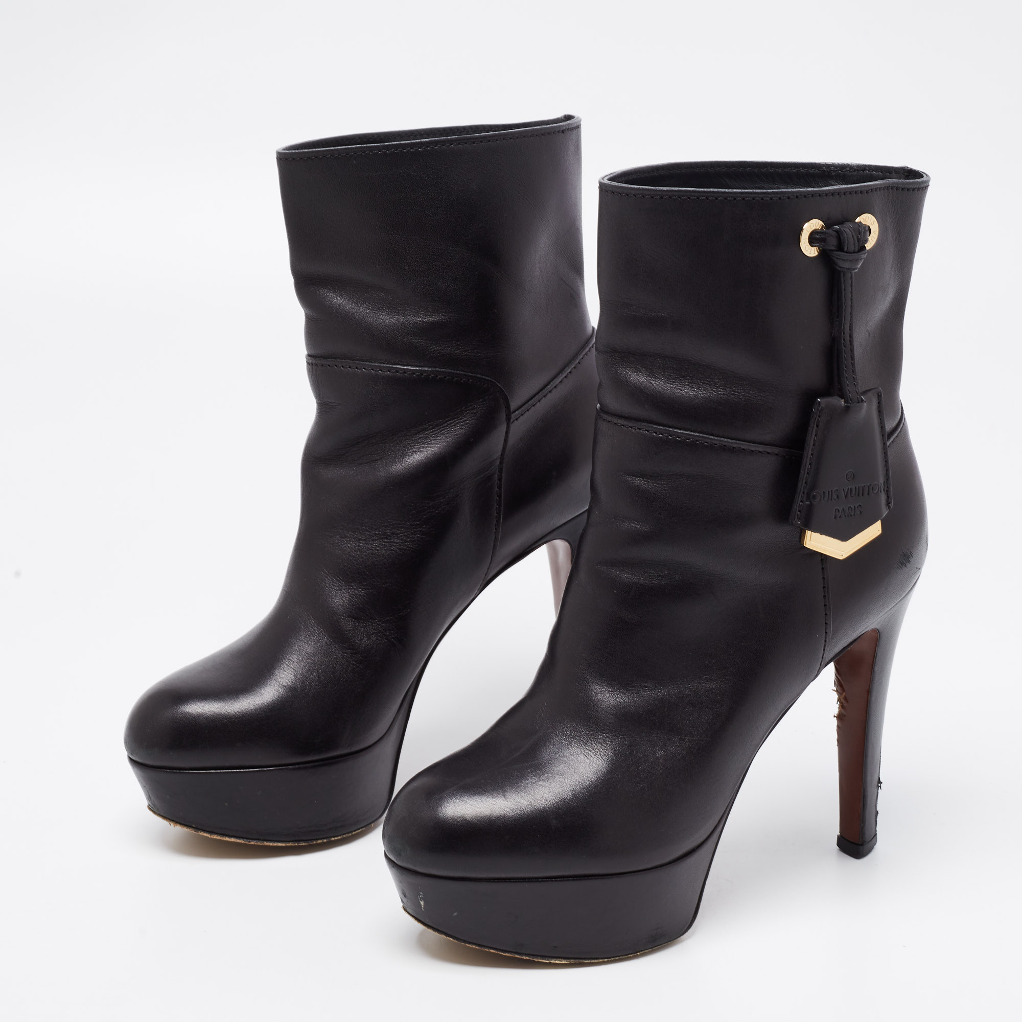 

Louis Vuitton Black Leather Platform Ankle Boots Size