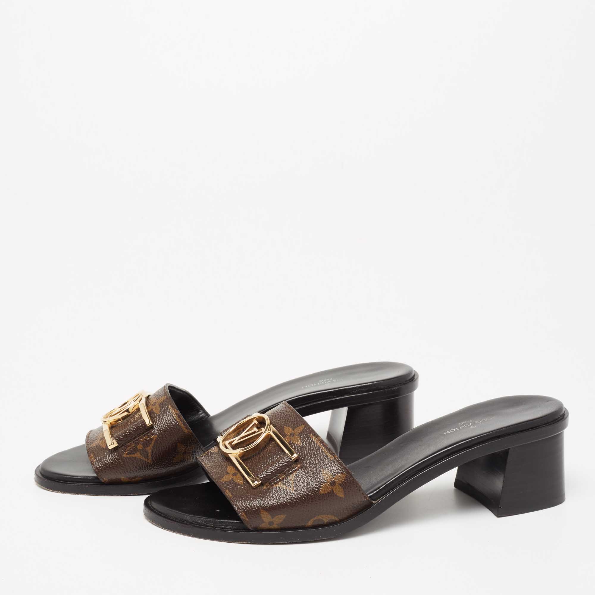 

Louis Vuitton Brown Monogram Canvas Lock It Slide Sandals Size