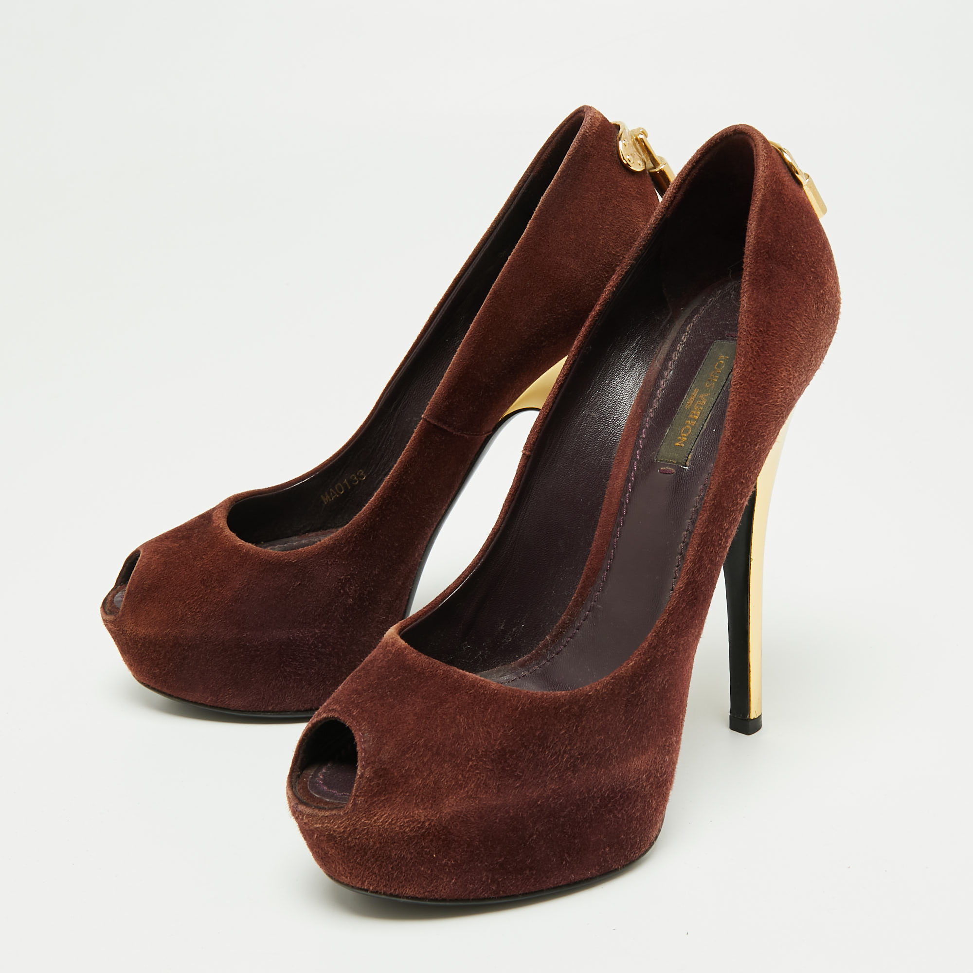 

Louis Vuitton Brown Suede Oh Really! Peep-Toe Platform Pumps Size