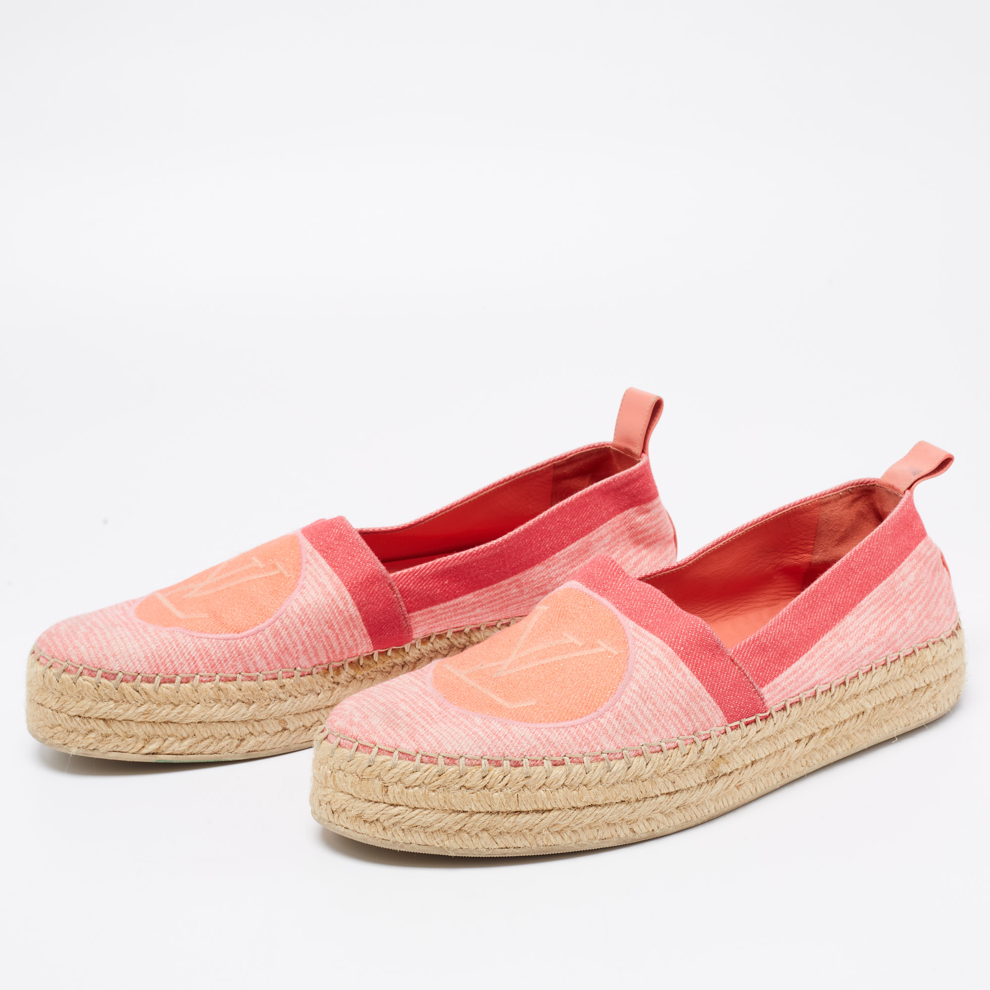 

Louis Vuitton Pink Canvas Shore Postcard Platform Espadrille Flats Size