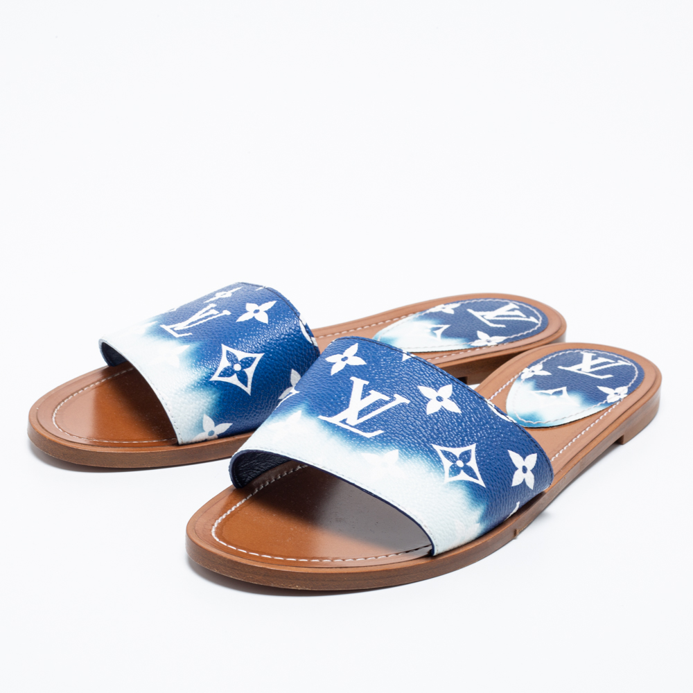 

Louis Vuitton Navy Blue Monogram Canvas Lock-it-Slides Sandals Size