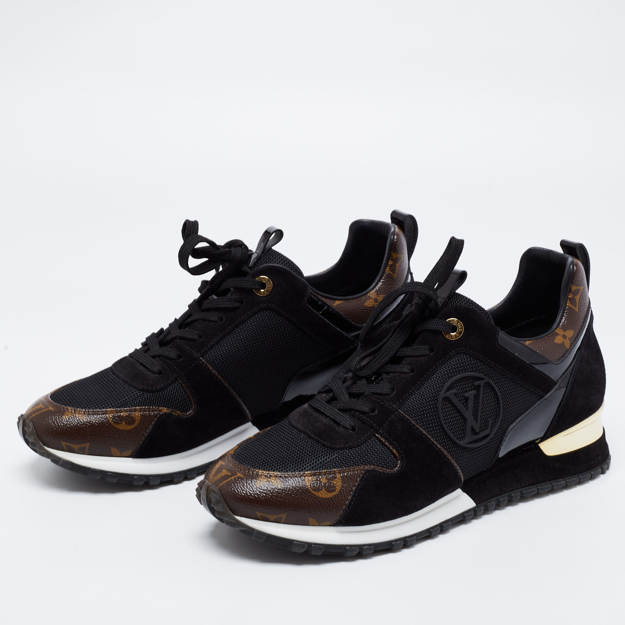 

Louis Vuitton Black/Brown Monogram Canvas And Suede Run Away Low Top Sneakers Size