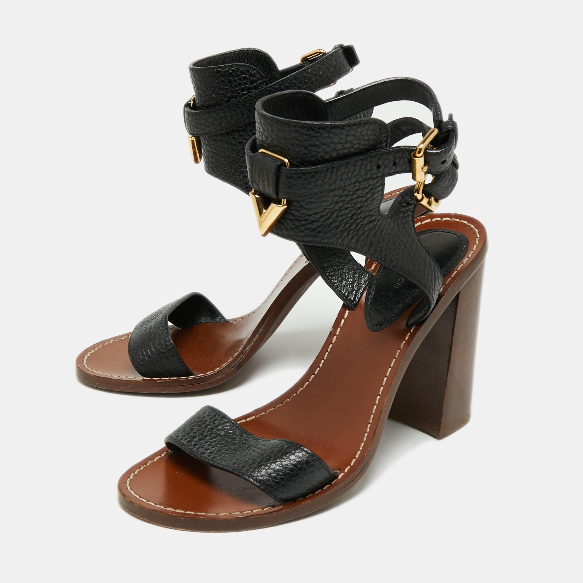 

Louis Vuitton Black Leather Amazonia Sandals Size