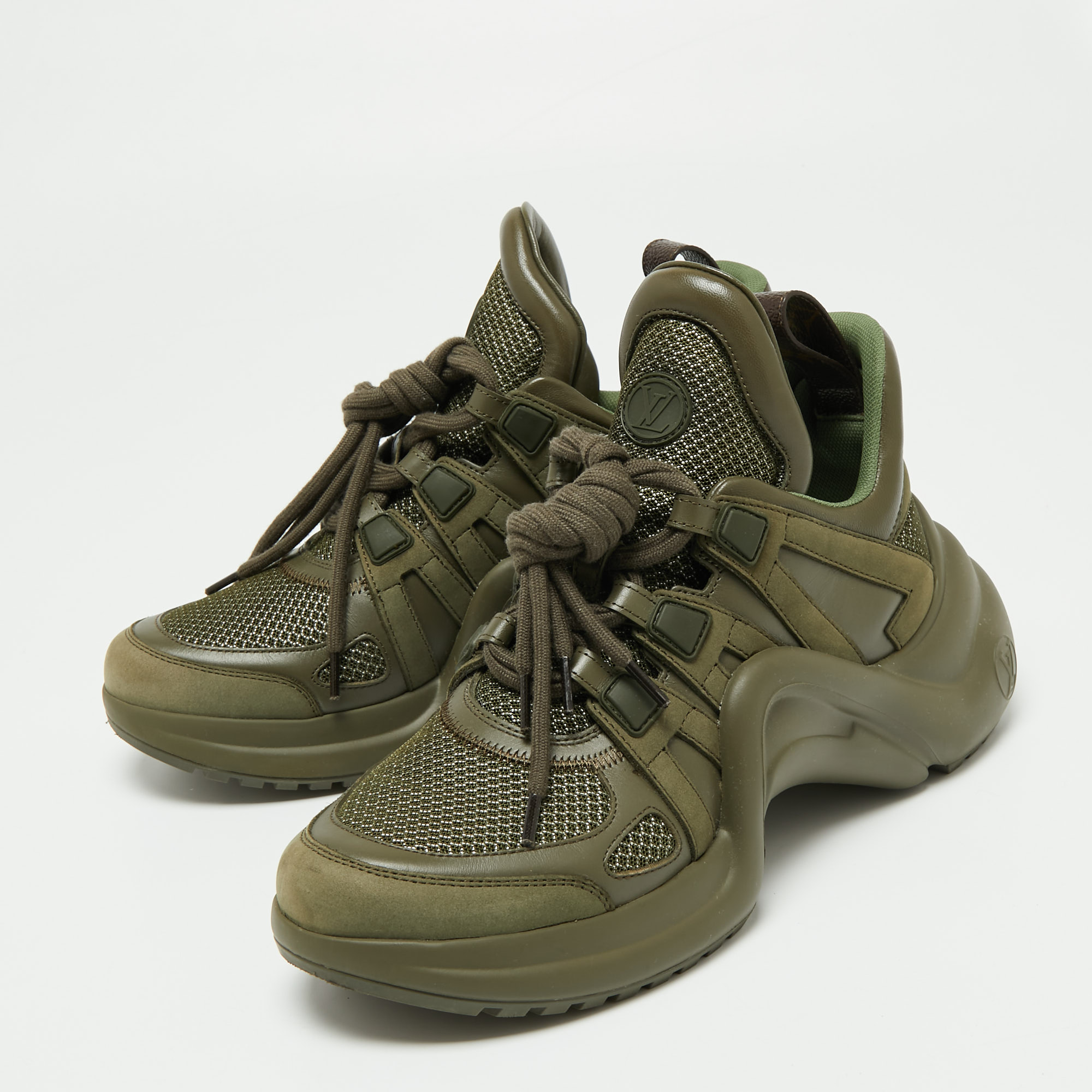 

Louis Vuitton Olive Green Mesh and Leather Archlight Sneakers Size