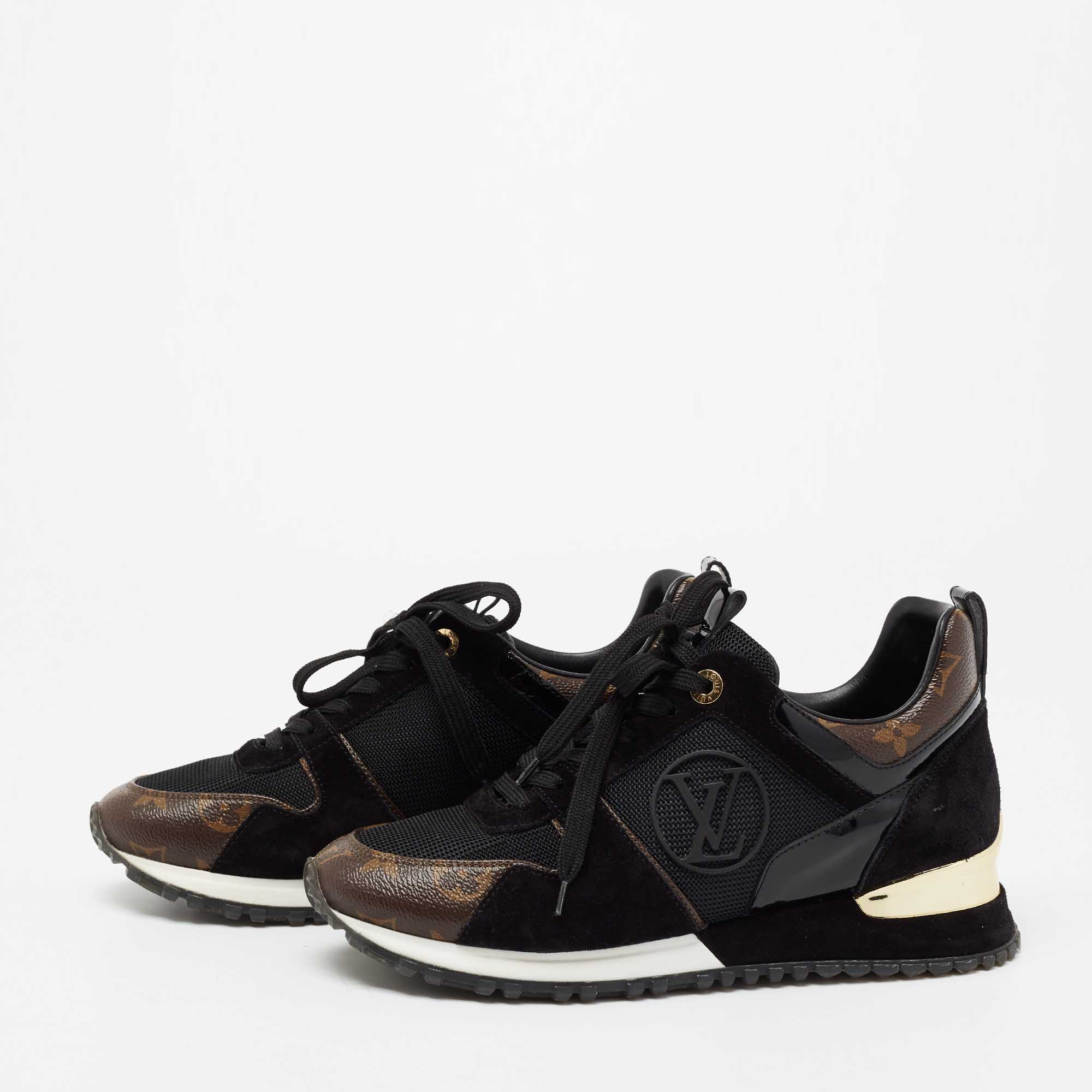 

Louis Vuitton Black/Brown Mesh and Suede Run Away Lace Up Sneakers Size