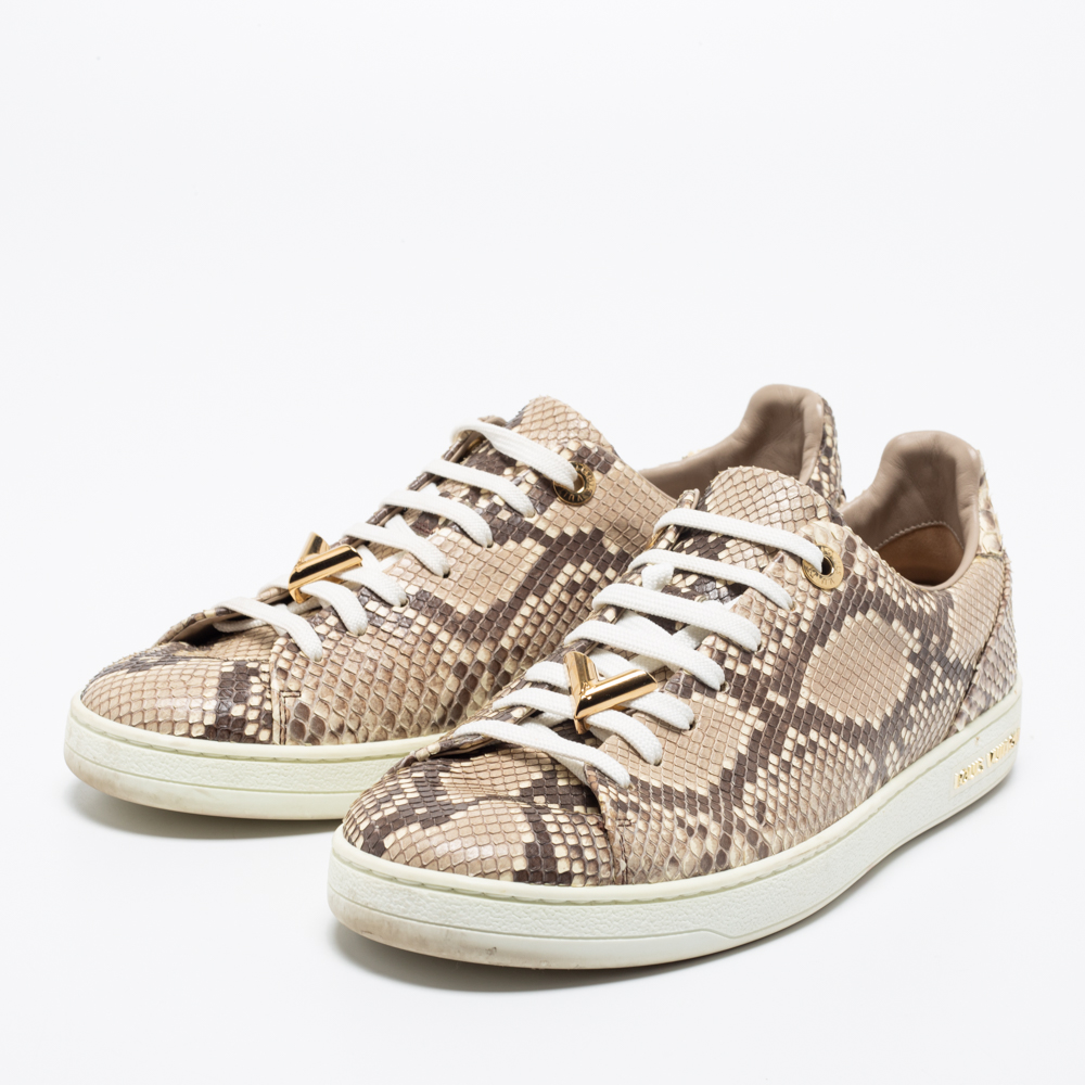 

Louis Vuitton Brown/Cream Python Leather Frontrow Sneakers Size, Beige