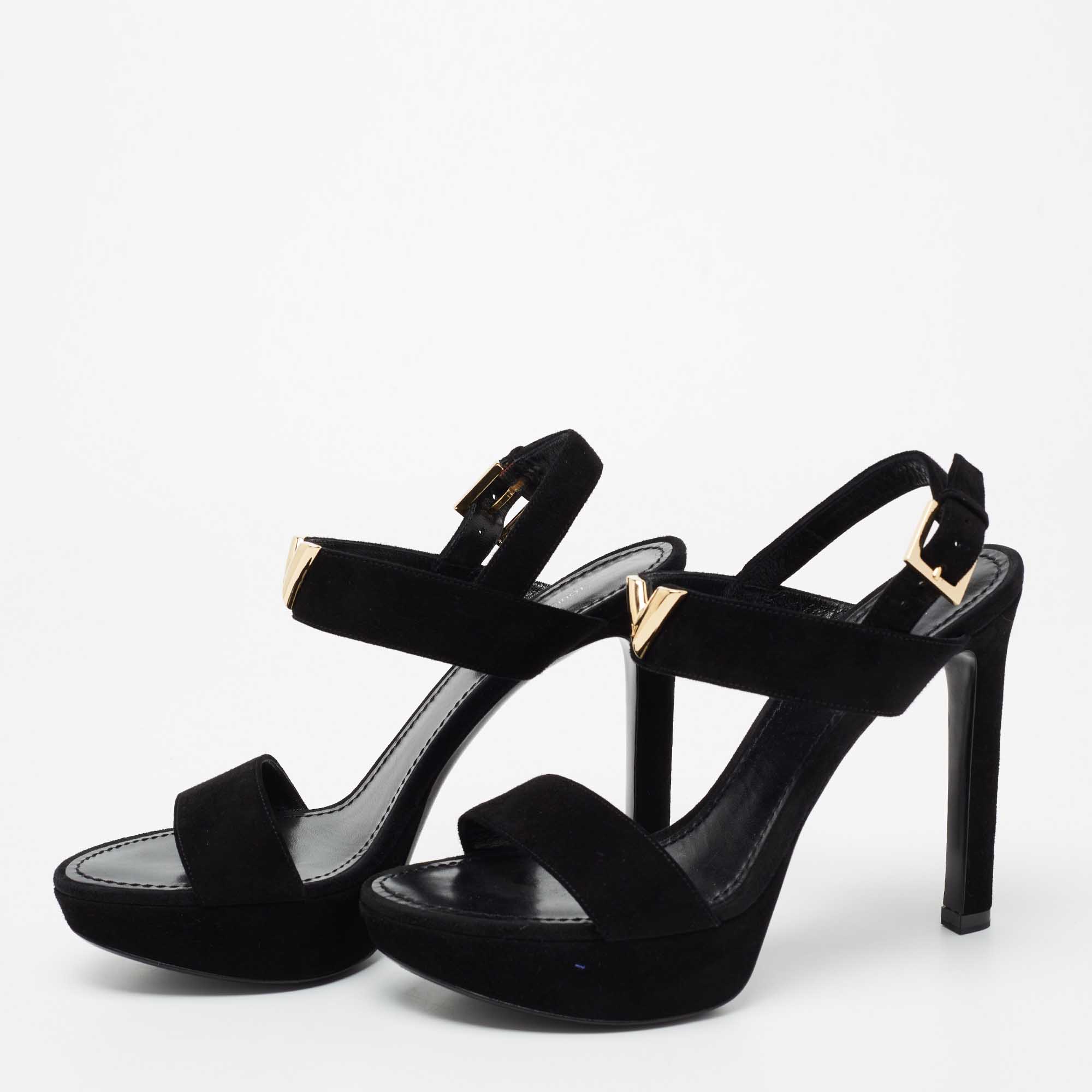 

Louis Vuitton Black Suede Platform Ankle Strap Sandals Size