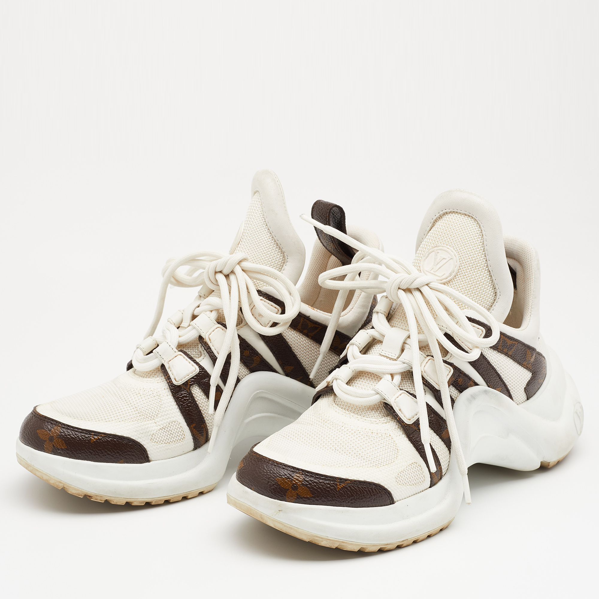 

Louis Vuitton White/Brown Monogram Canvas And Knit Fabric Archlight Low Top Sneakers Size