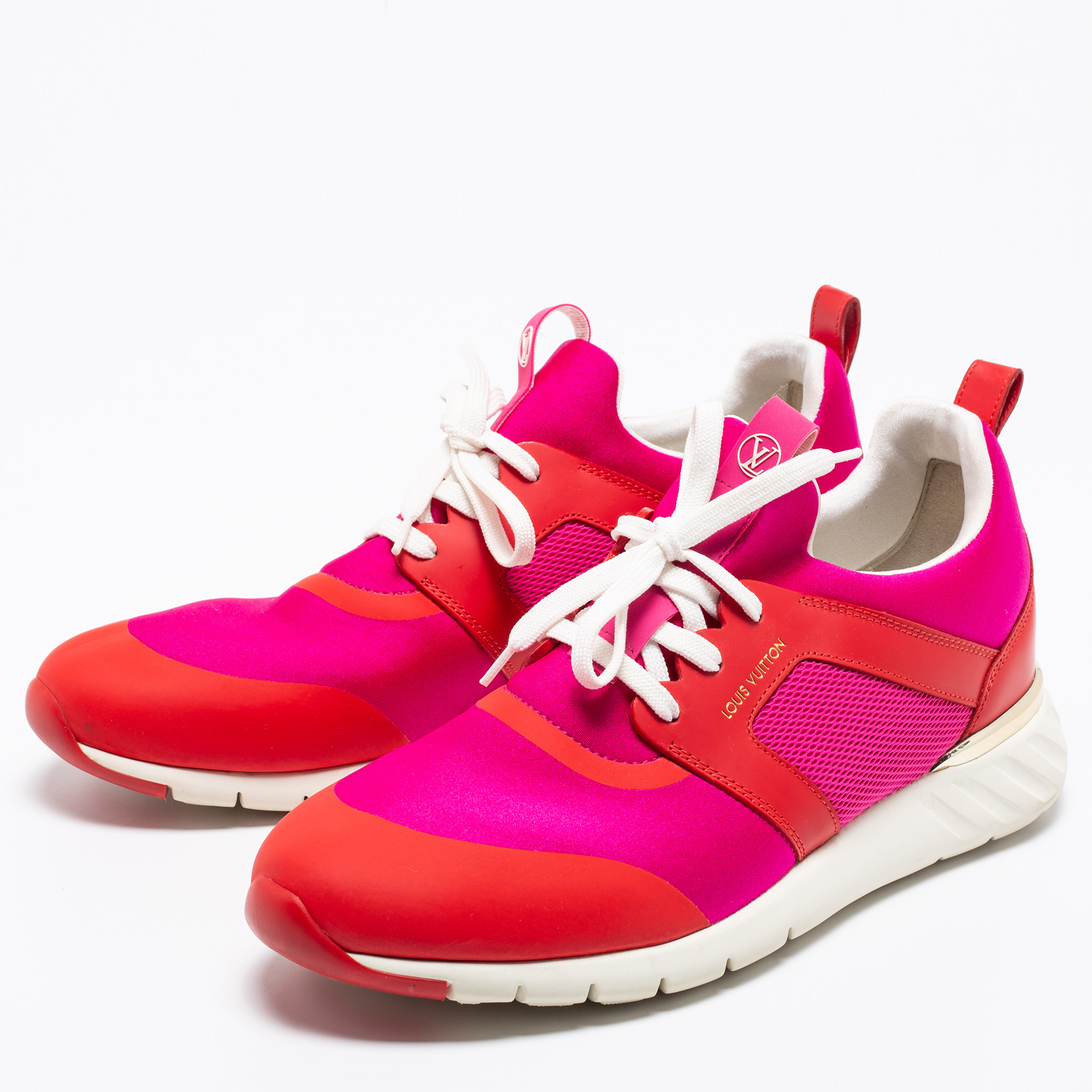 

Louis Vuitton Pink/Red Neoprene And Leather Aftergame Sneakers Size