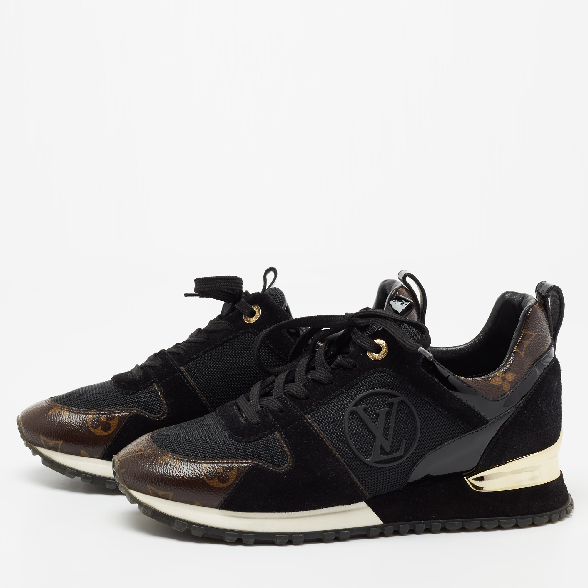 

Louis Vuitton Black/Brown Leather And Monogram Canvas Run Away Sneakers Size