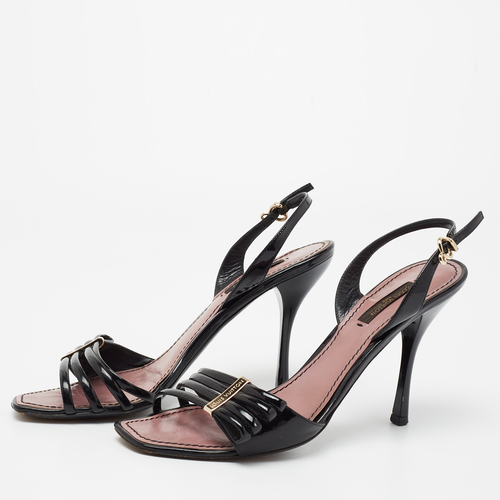 

Louis Vuitton Black Patent Leather Slingback Sandals Size