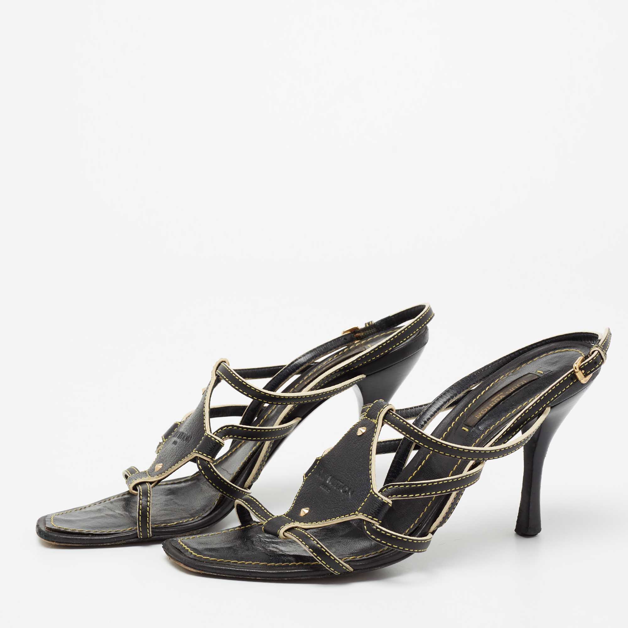 

Louis Vuitton Black Leather Ankle Strap Sandals Size